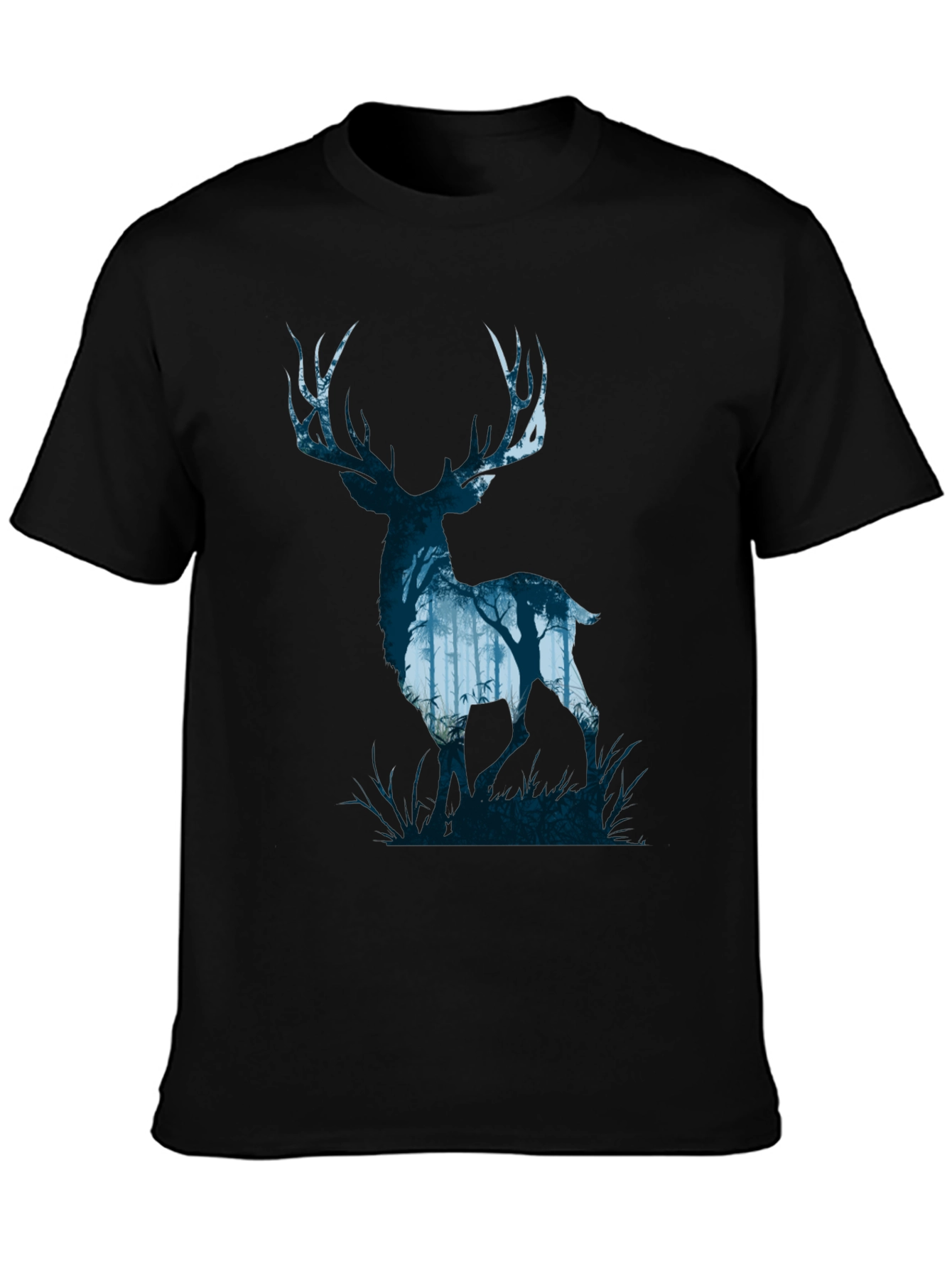 Nature Deer Silhouette Graphic Tee - Mens Black T-Shirt
