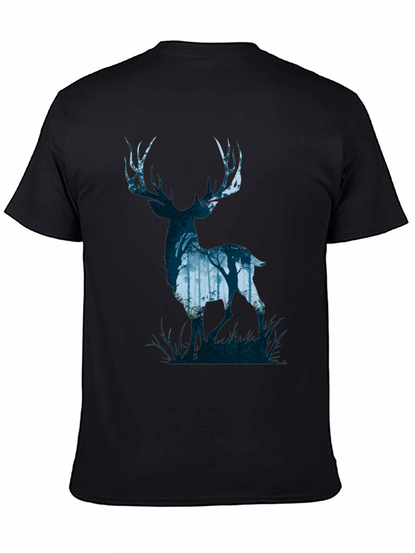 Nature Deer Silhouette Graphic Tee - Mens Black T-Shirt