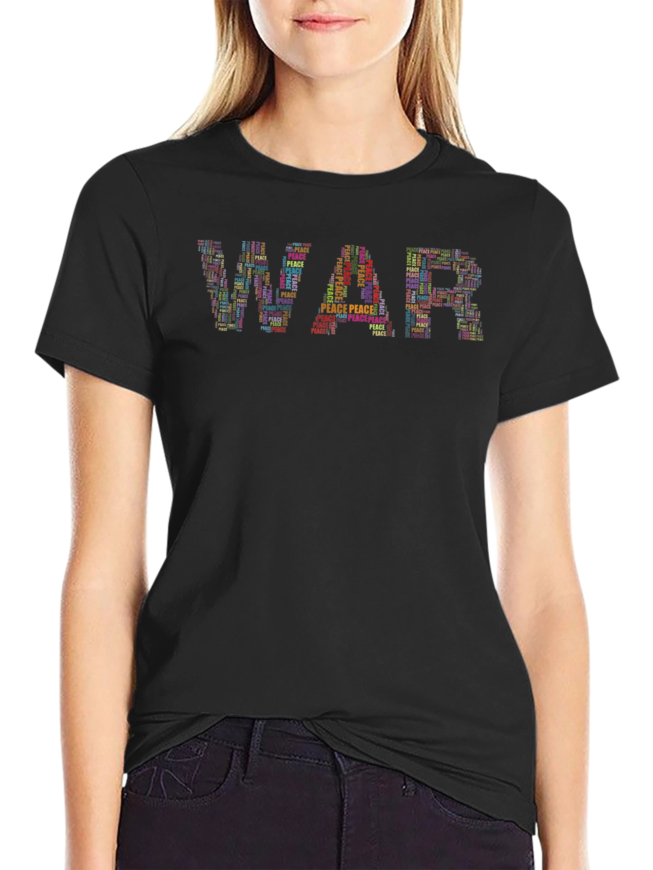 War Peace Word Art Black T-Shirt