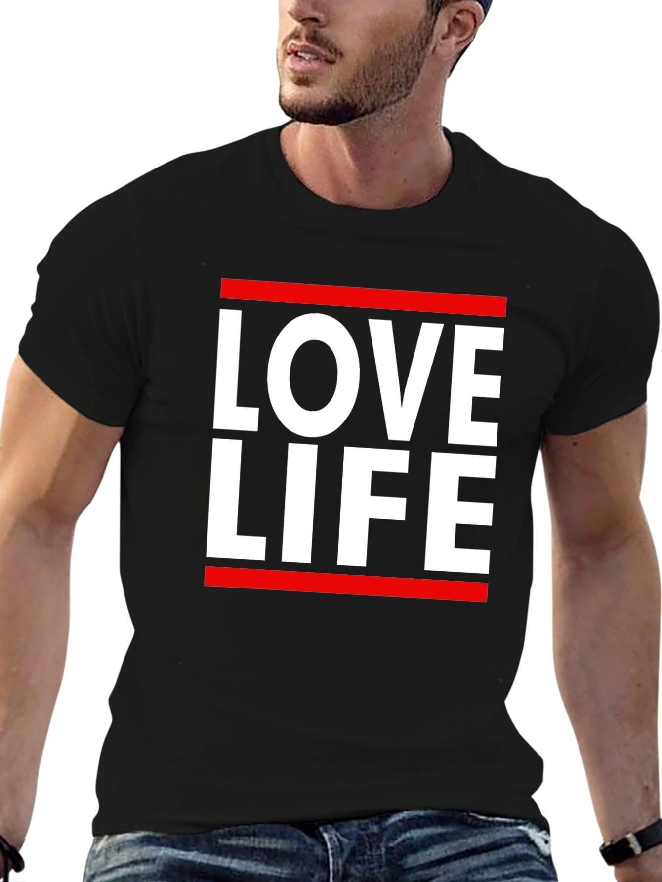 Love Life Graphic Tee - Black Cotton Casual T-Shirt