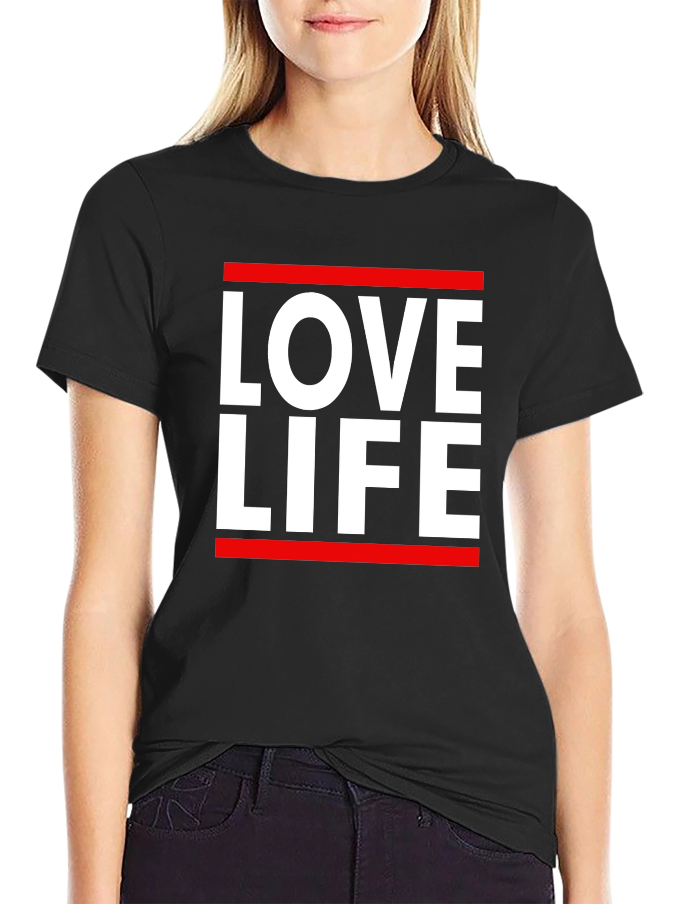 Love Life Graphic Tee - Black Cotton Casual T-Shirt