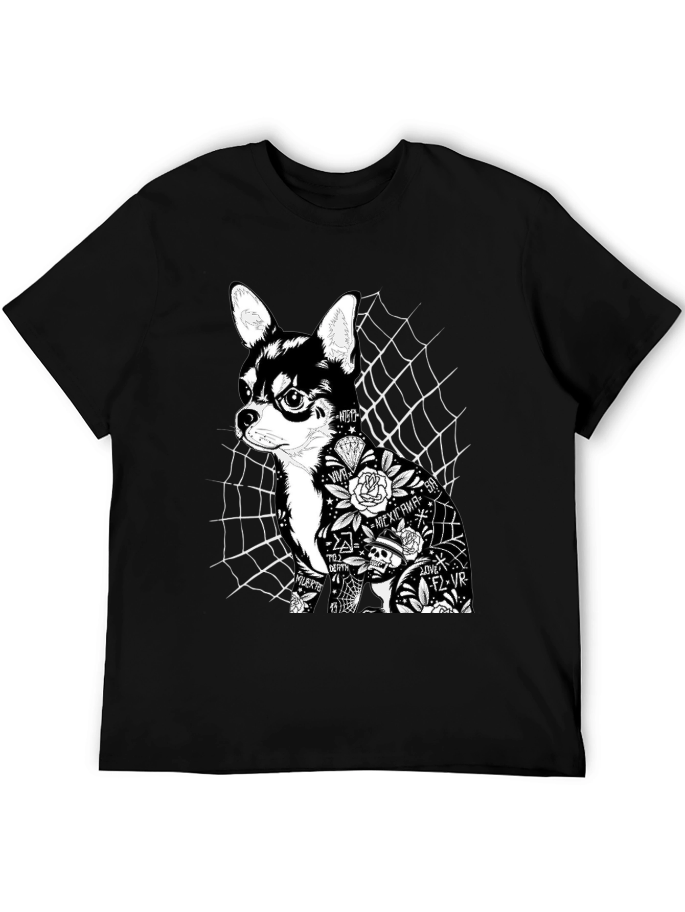 Dog Tattoo Graphic Print Black T-Shirt