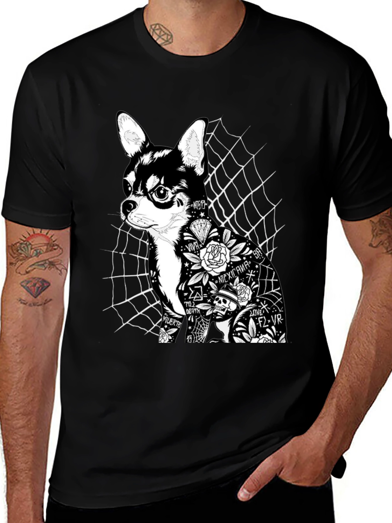 Dog Tattoo Graphic Print Black T-Shirt