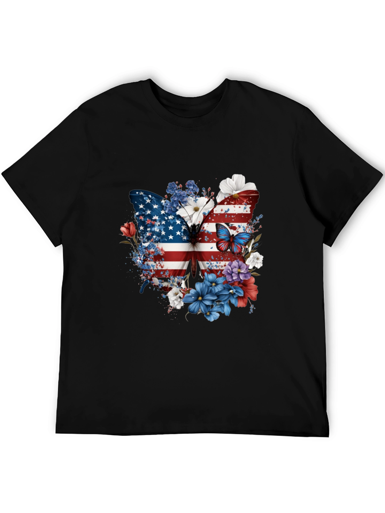 Patriotic Butterfly USA Flag Floral Mens Tee