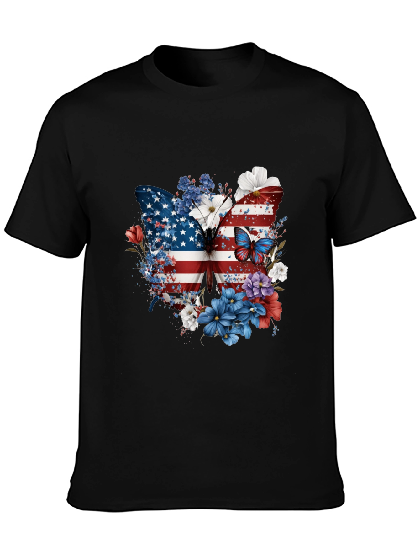Patriotic Butterfly USA Flag Floral Mens Tee