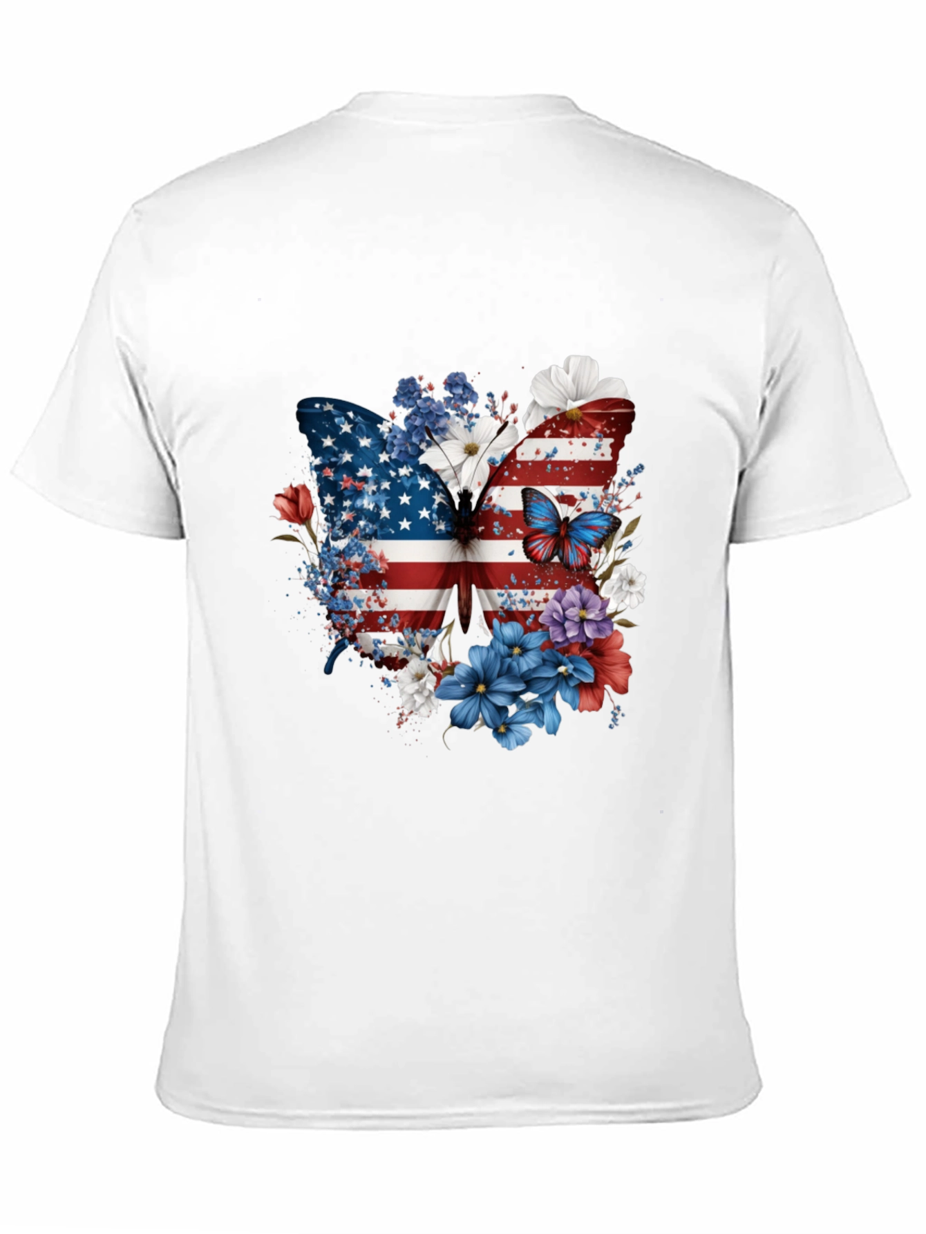 Patriotic Butterfly USA Flag Floral Mens Tee