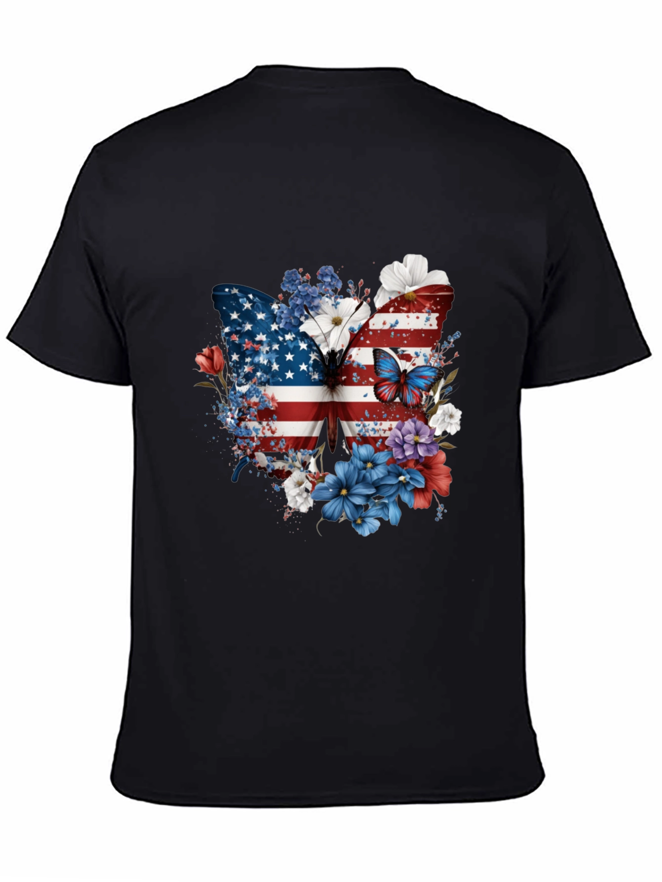 Patriotic Butterfly USA Flag Floral Mens Tee