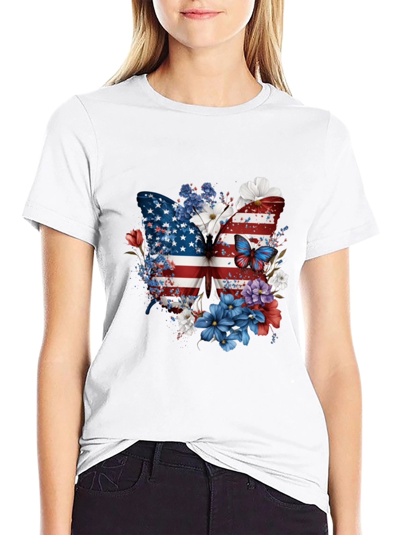 Patriotic Butterfly USA Flag Floral Mens Tee