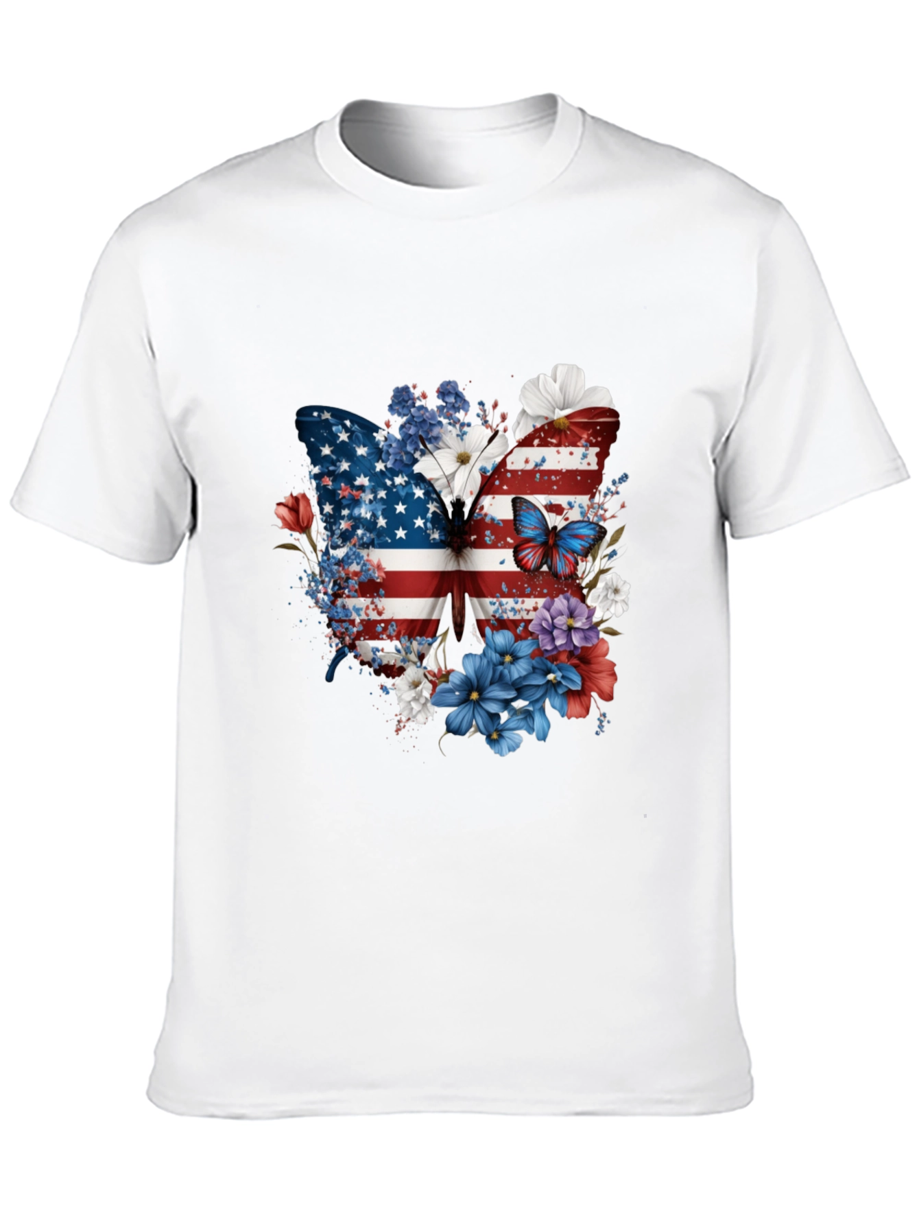 Patriotic Butterfly USA Flag Floral Mens Tee