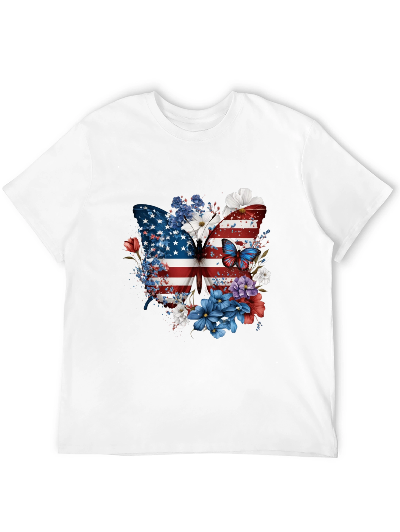 Patriotic Butterfly USA Flag Floral Mens Tee