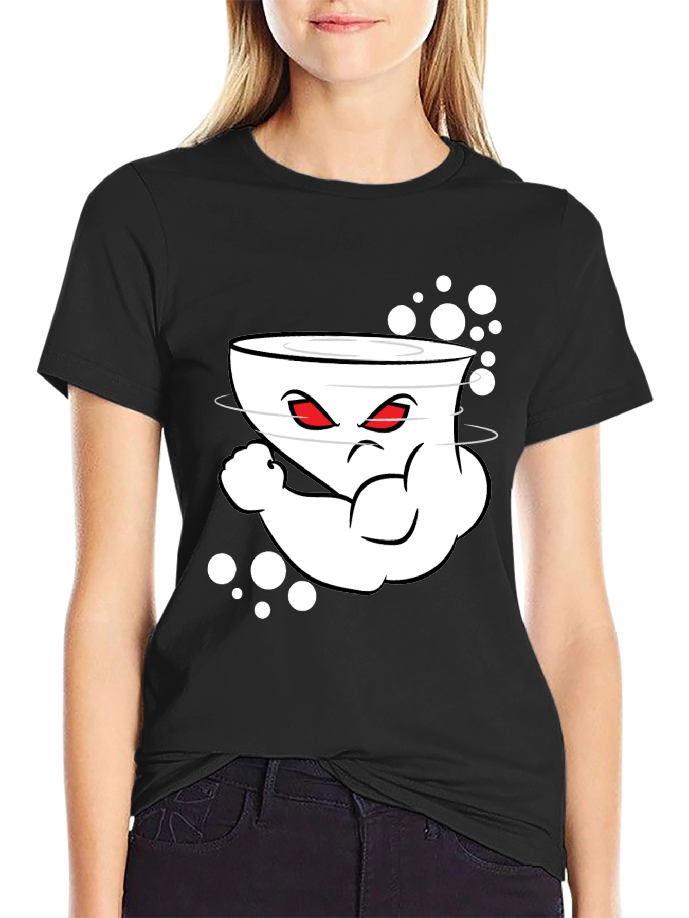 Mens Black Cartoon Graphic Crew Neck T-Shirt
