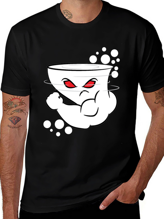 Mens Black Cartoon Graphic Crew Neck T-Shirt