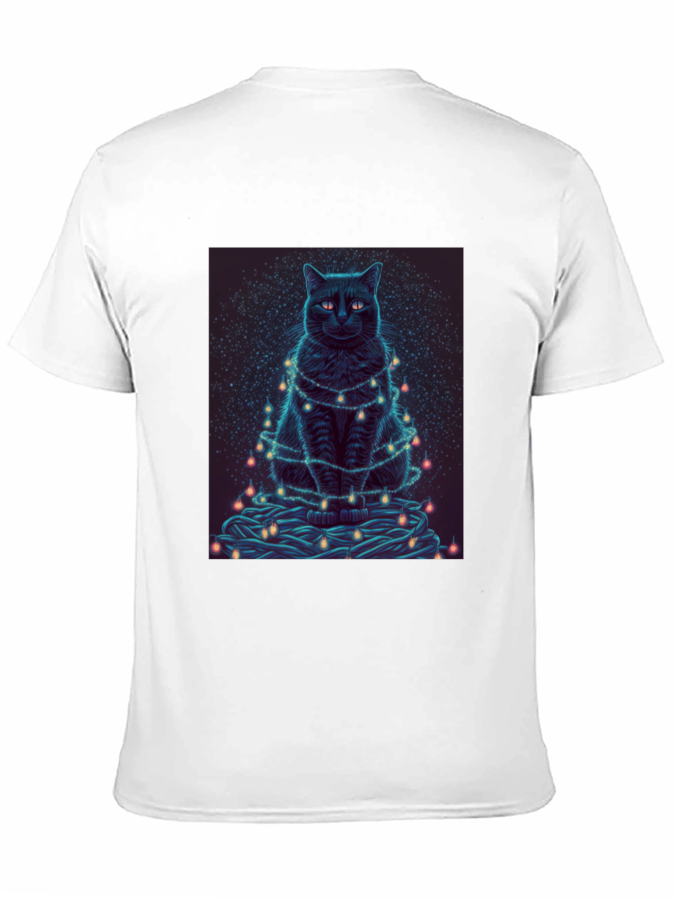 Black Cat Christmas Lights Graphic Tee