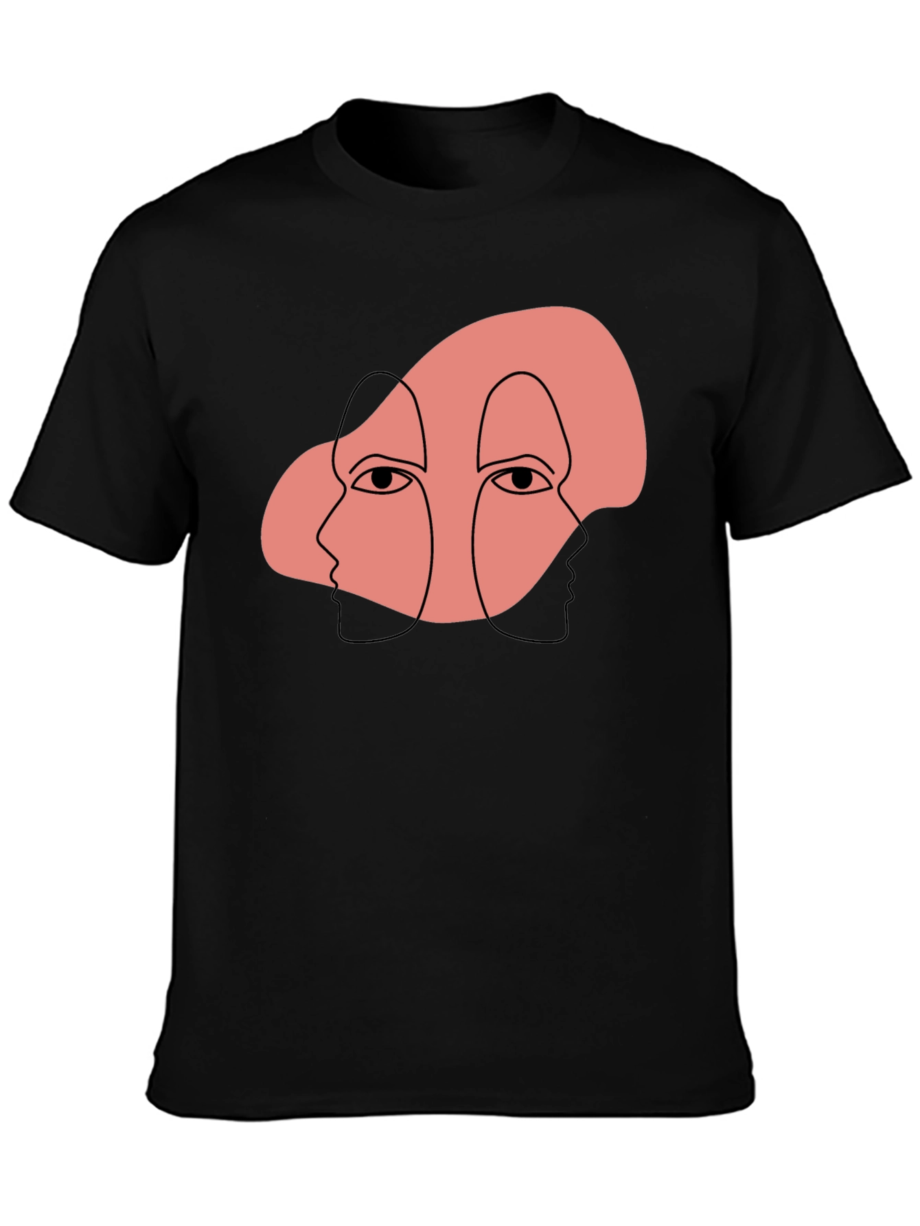Abstract Face Graphic Print Black T-Shirt
