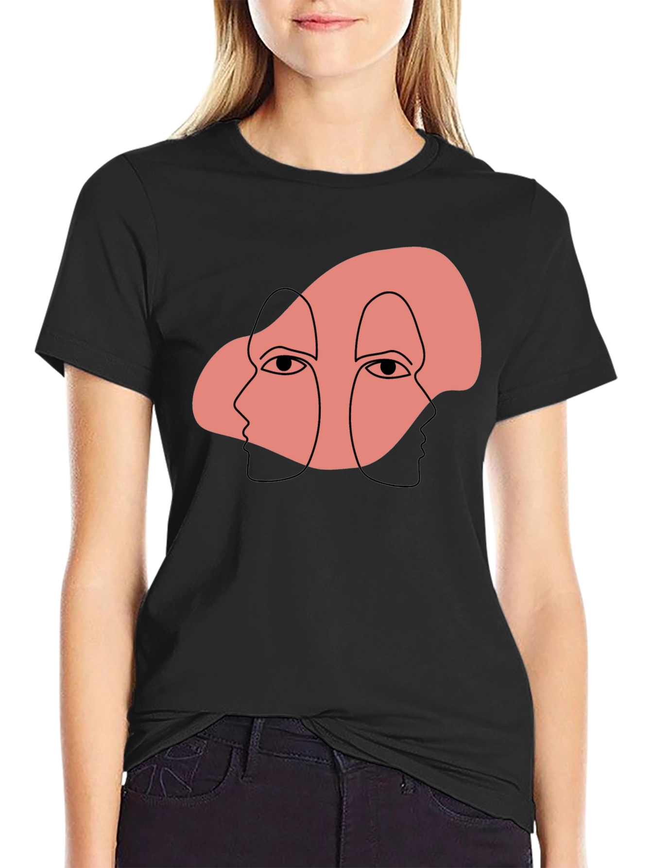 Abstract Face Graphic Print Black T-Shirt