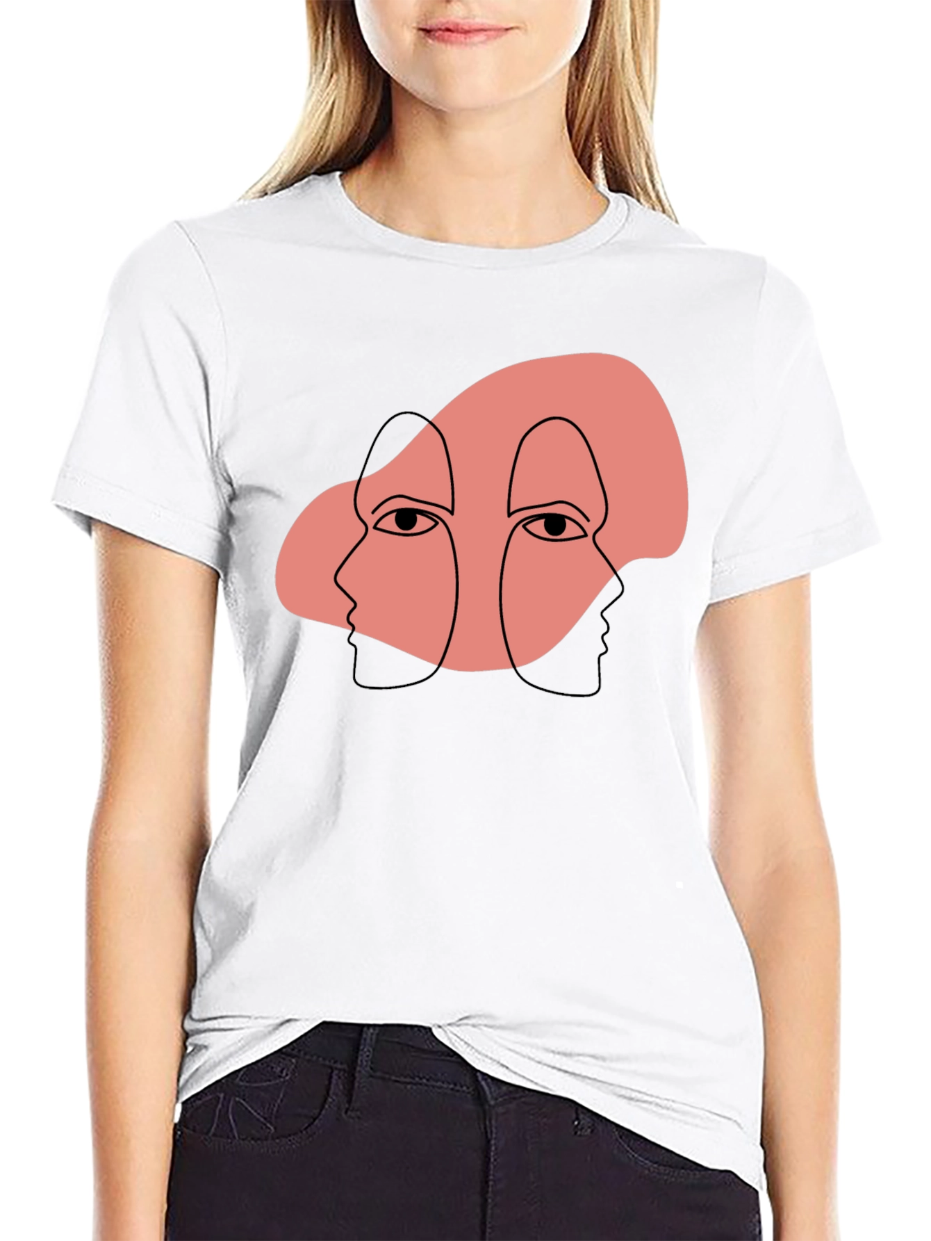Abstract Face Graphic Print Black T-Shirt
