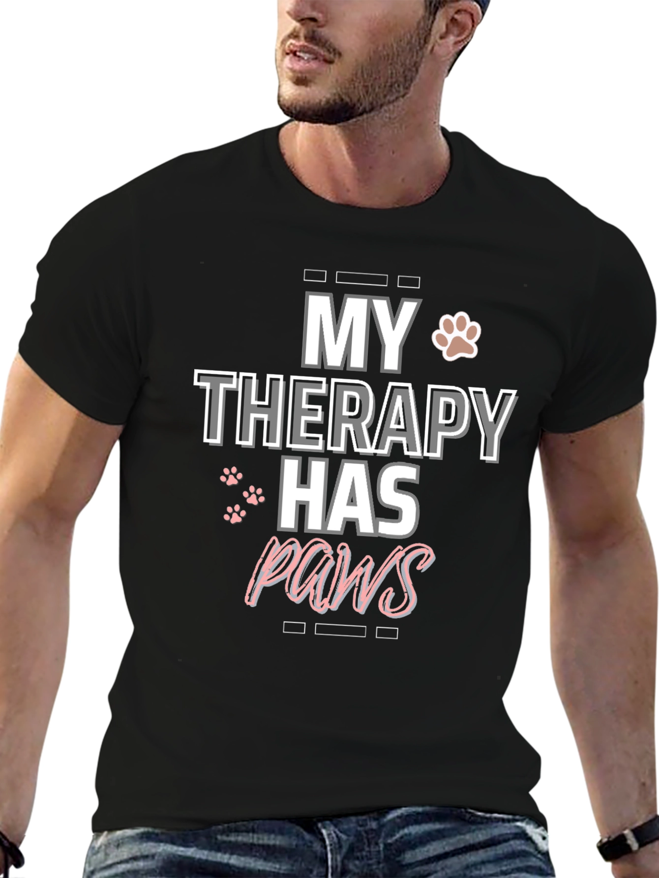 My Therapy Has Paws Black Graphic T-Shirt