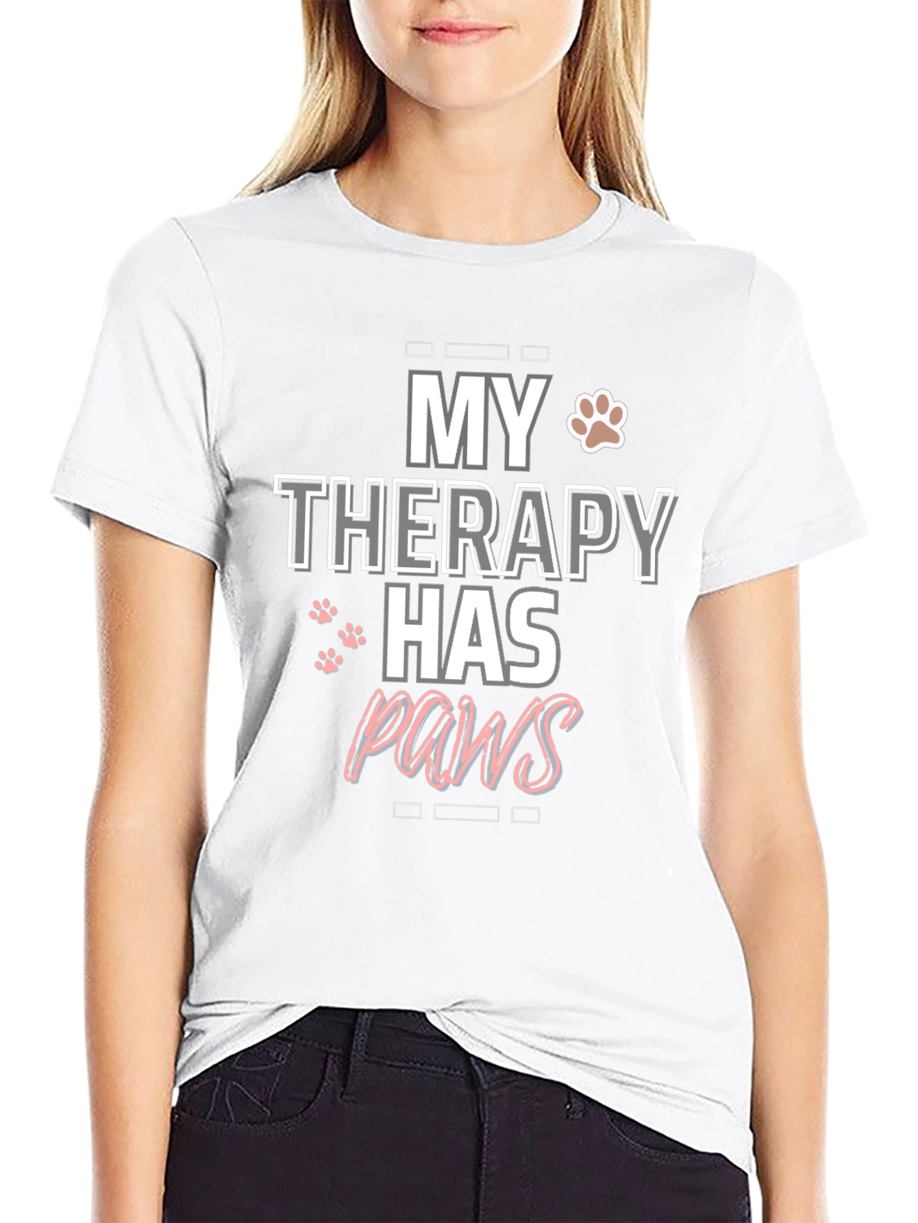 My Therapy Has Paws Black Graphic T-Shirt