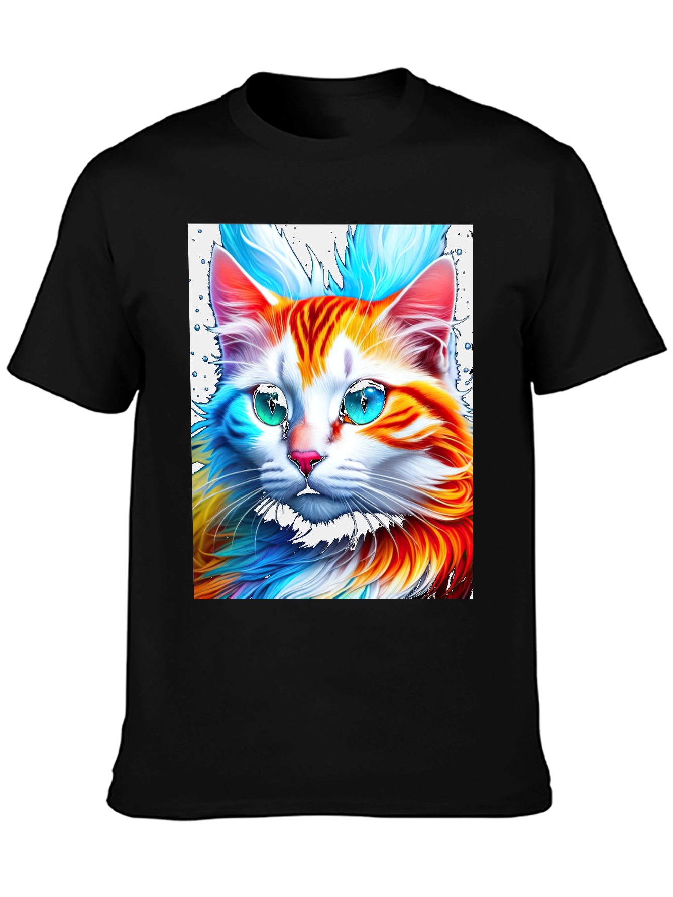 Vibrant Cat Graphic Tee - Stylish Mens Black T-Shirt