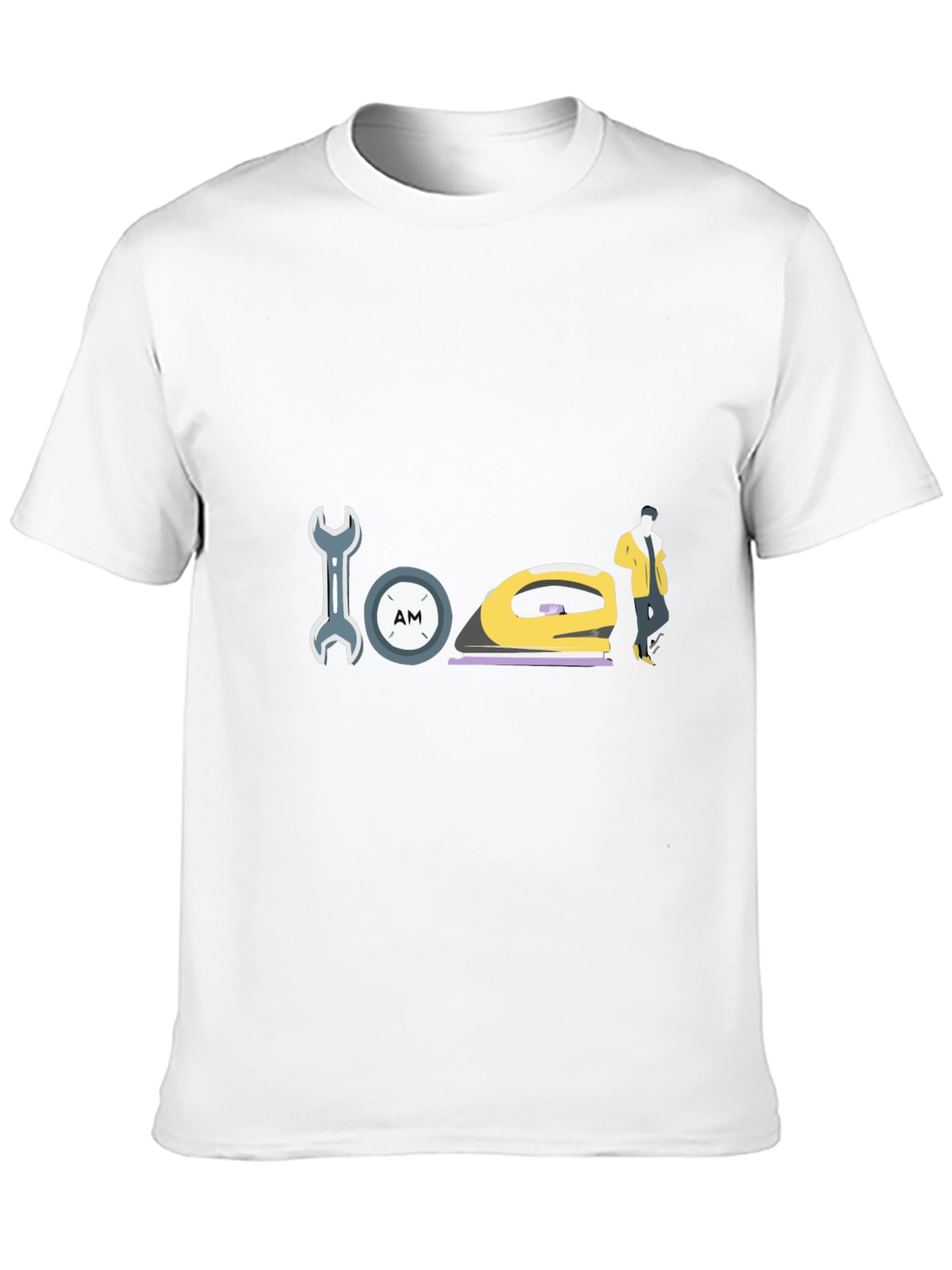 Wrench Clock Iron and Man Graphic Black T-Shirt