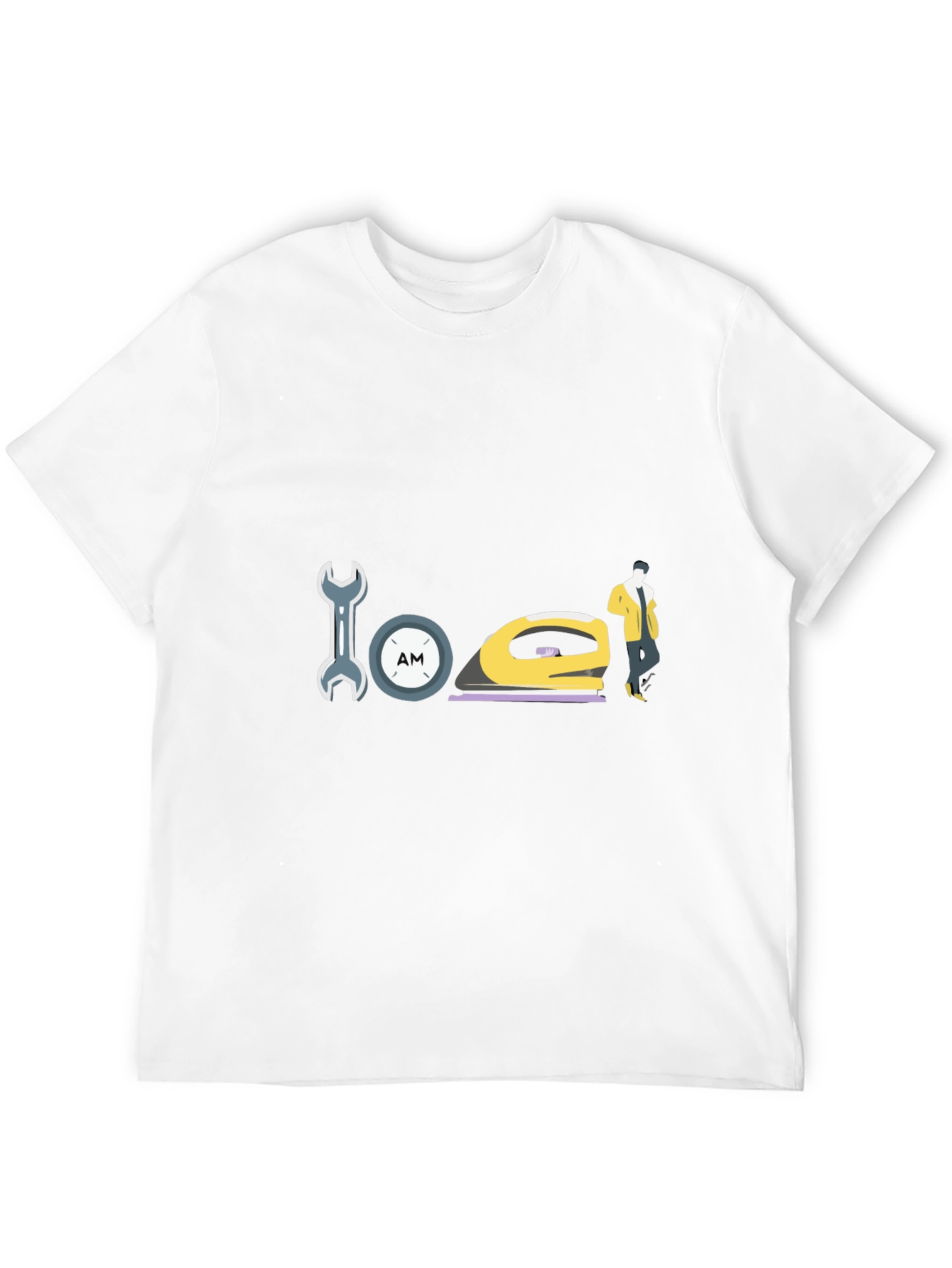 Wrench Clock Iron and Man Graphic Black T-Shirt