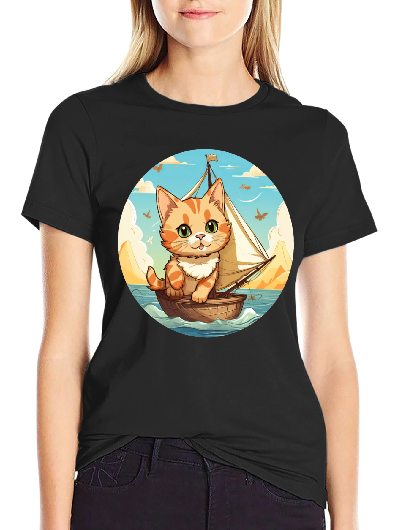 Cute Cat Sailor T-Shirt - Whimsical Graphic Tee