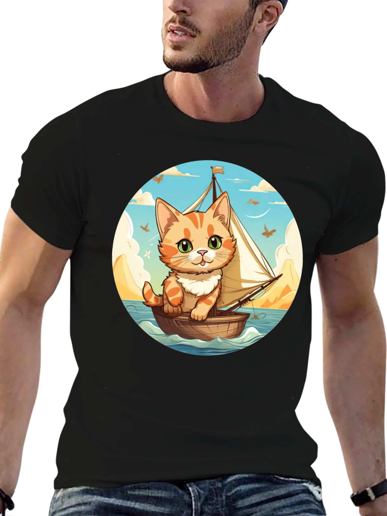 Cute Cat Sailor T-Shirt - Whimsical Graphic Tee