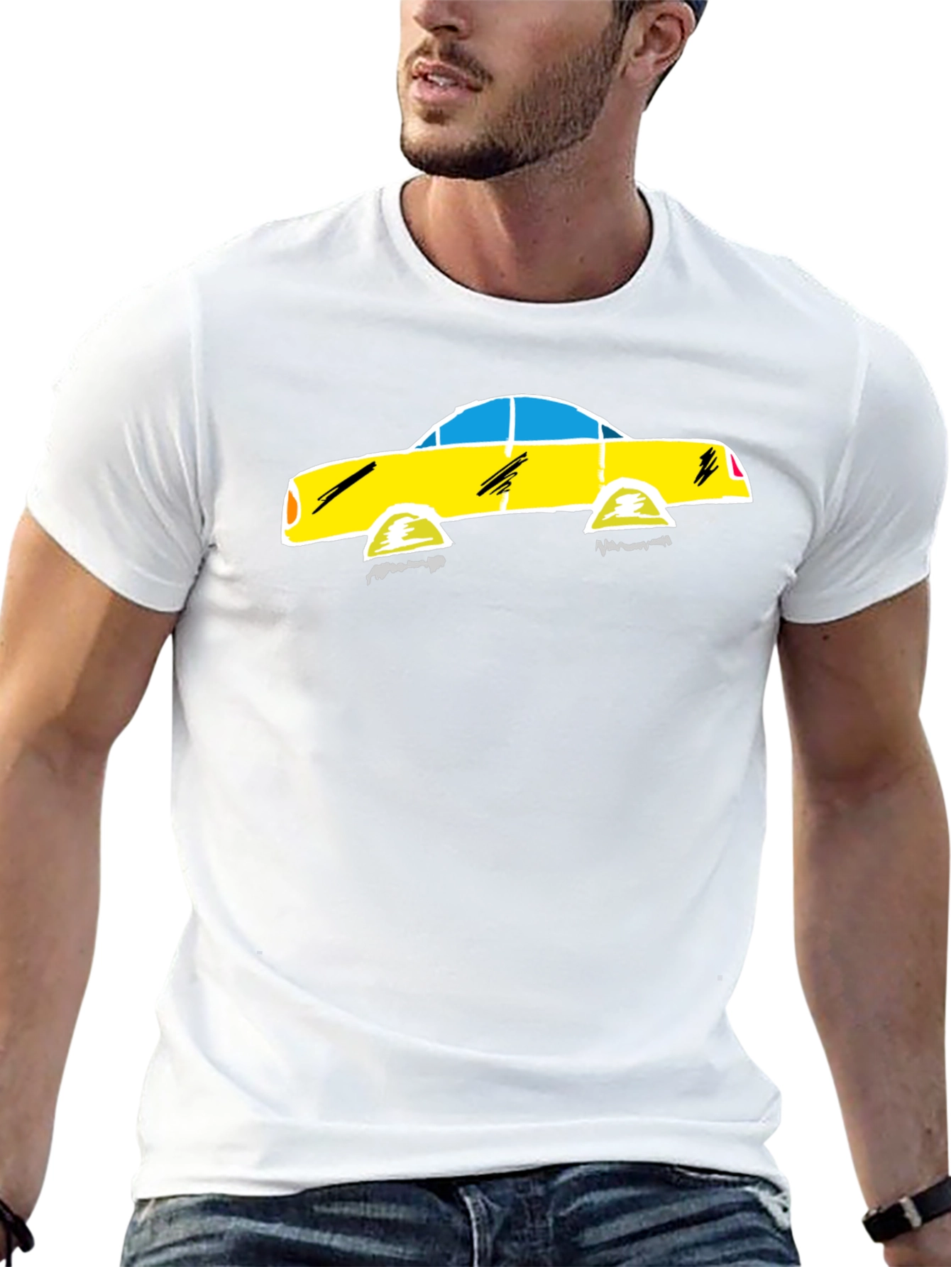 Black Tee with Yellow Car Graphic