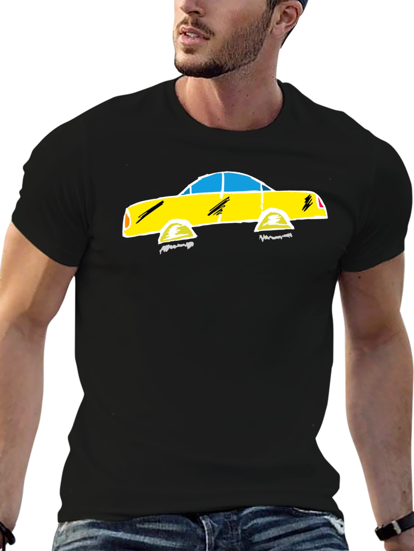 Black Tee with Yellow Car Graphic