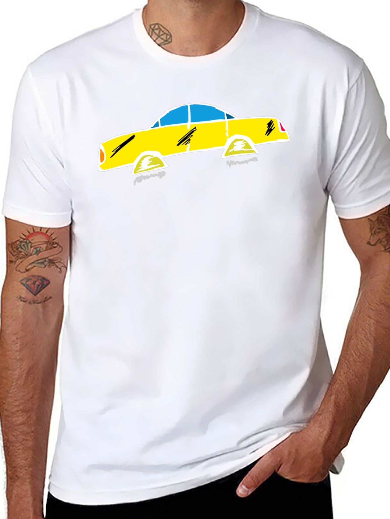 Black Tee with Yellow Car Graphic