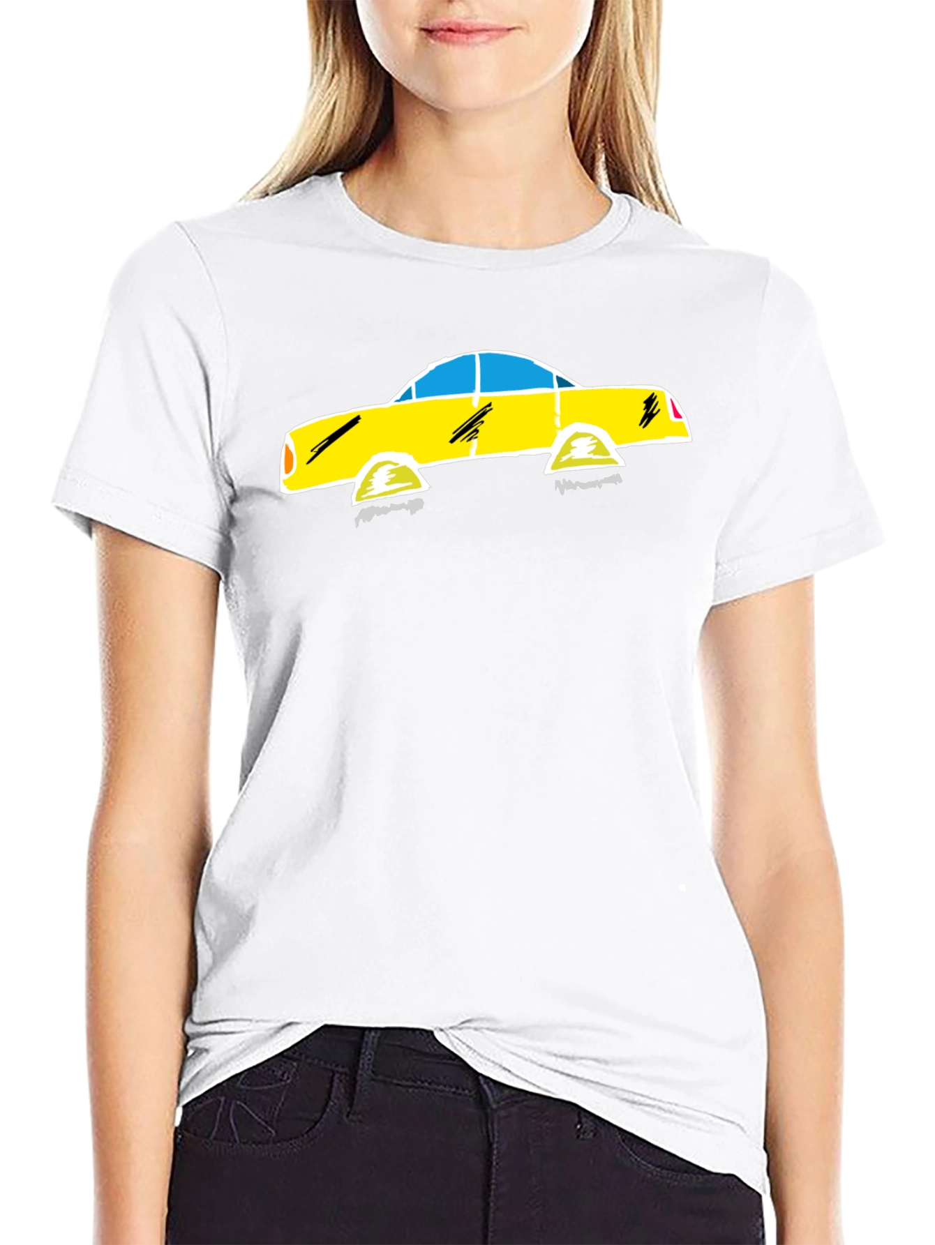 Black Tee with Yellow Car Graphic