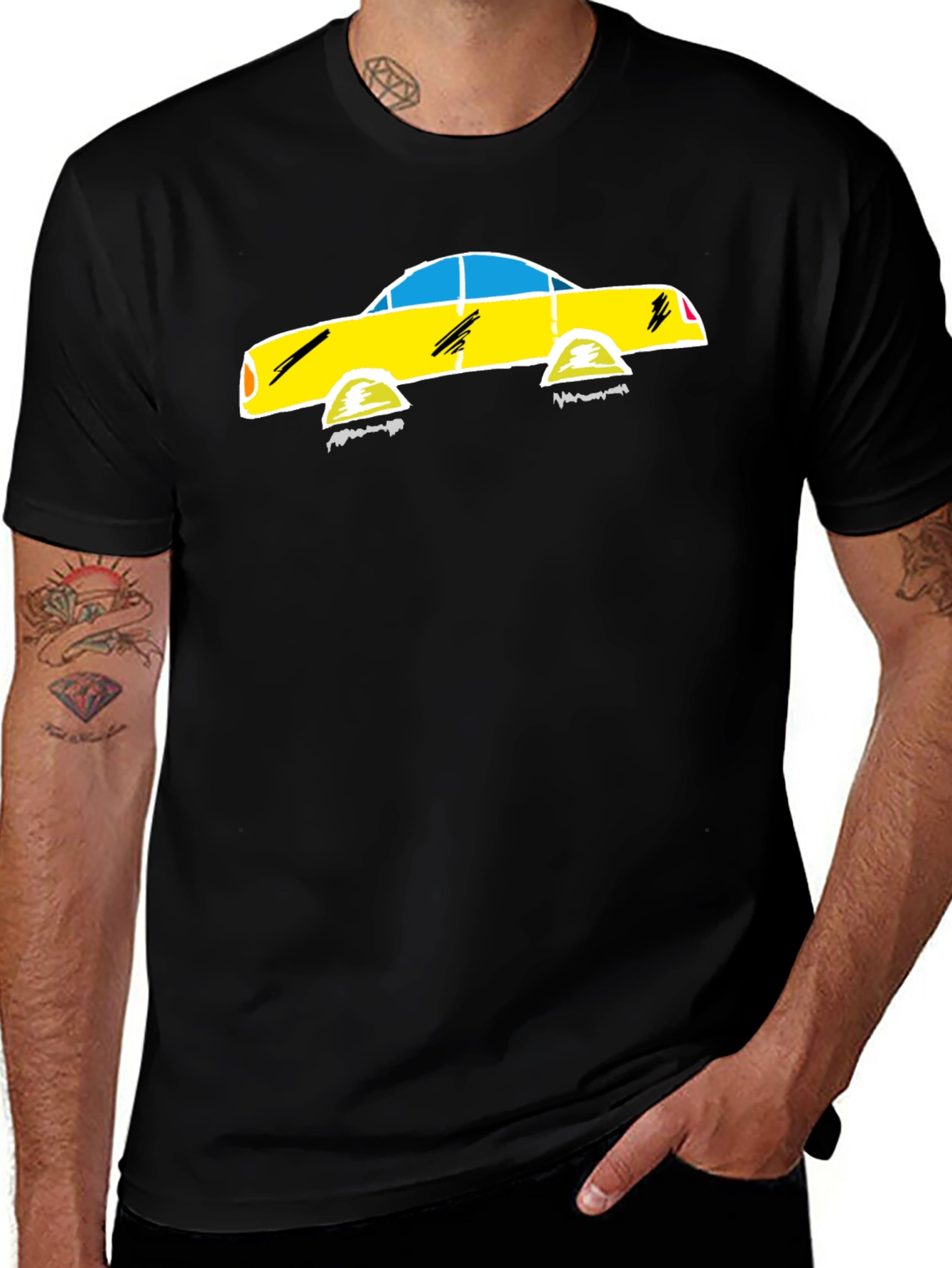 Black Tee with Yellow Car Graphic