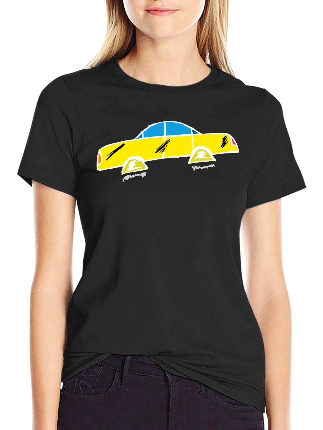 Black Tee with Yellow Car Graphic