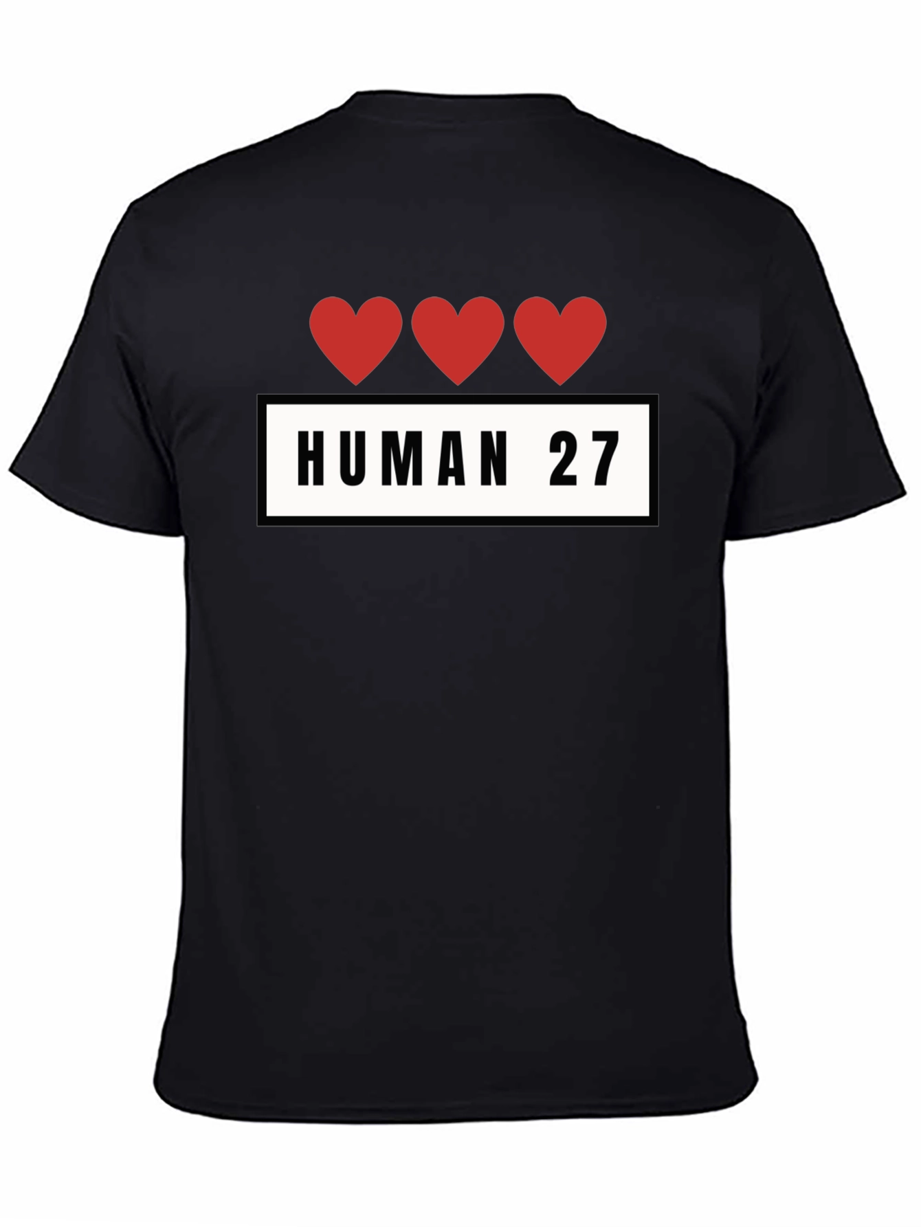 Human 27 Heart Graphic Black T-Shirt