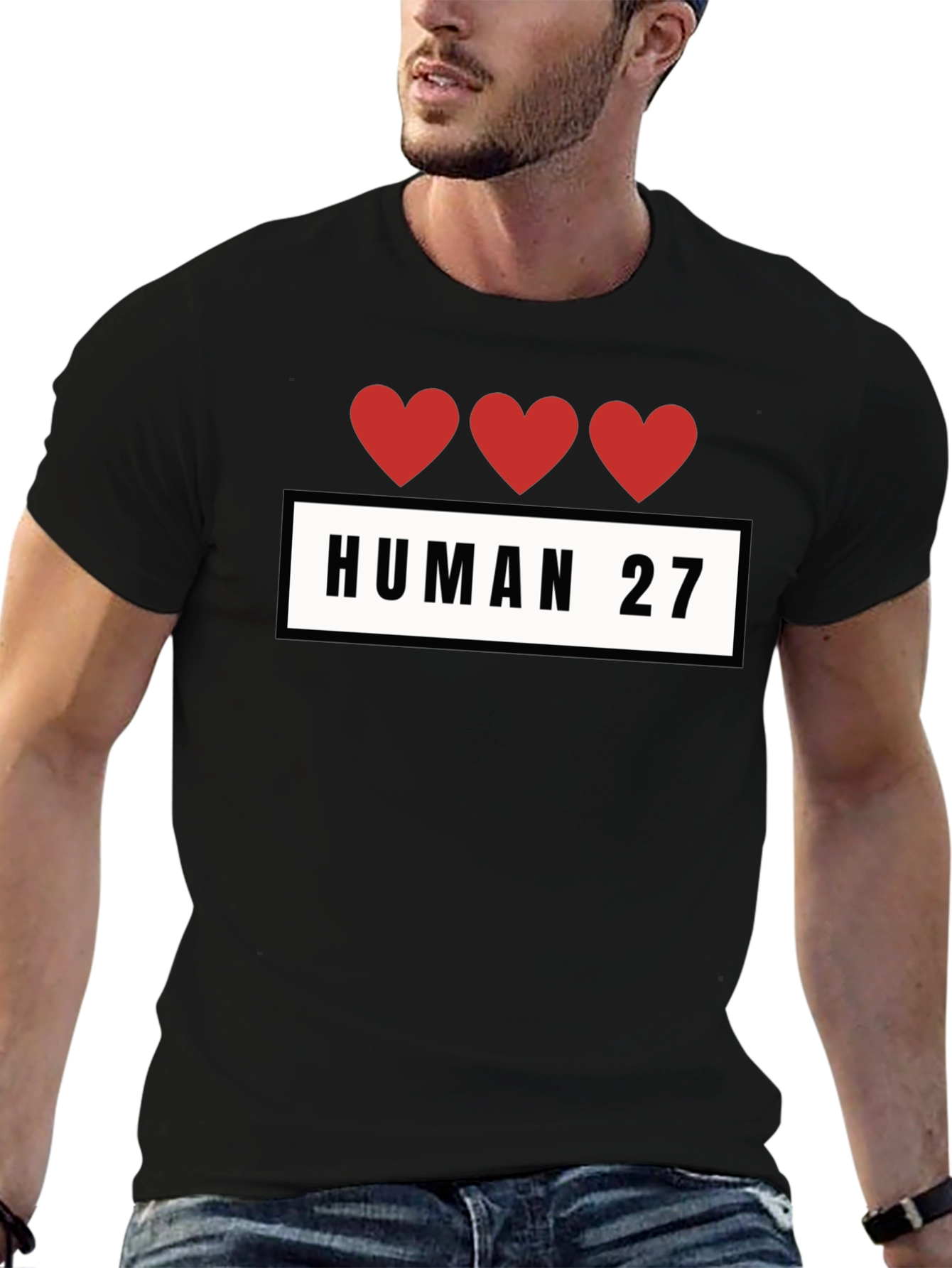Human 27 Heart Graphic Black T-Shirt