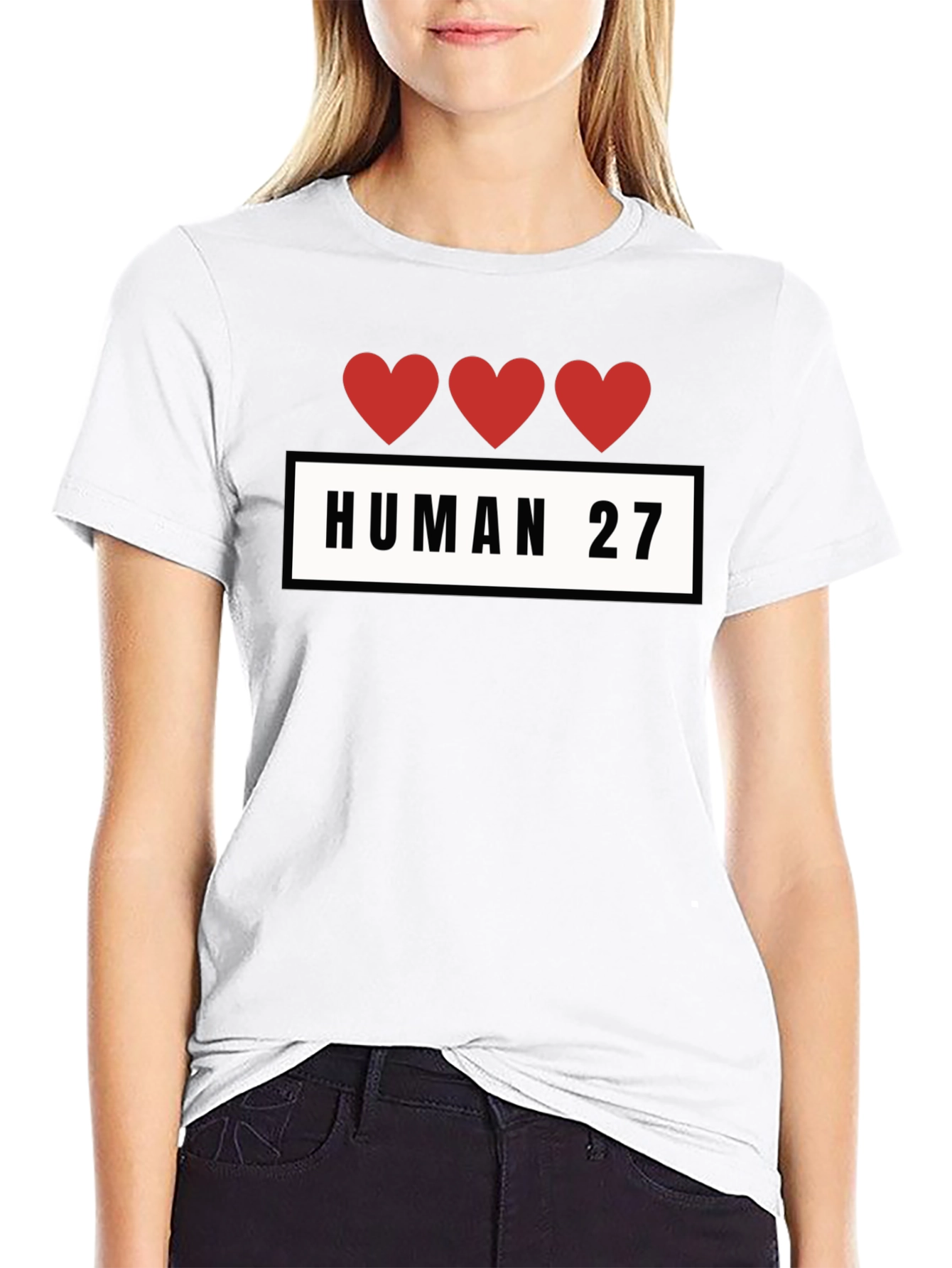 Human 27 Heart Graphic Black T-Shirt