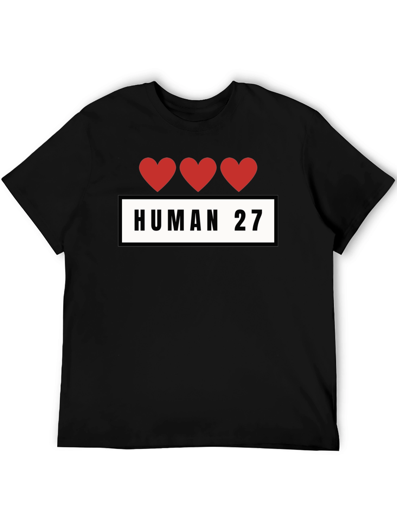 Human 27 Heart Graphic Black T-Shirt