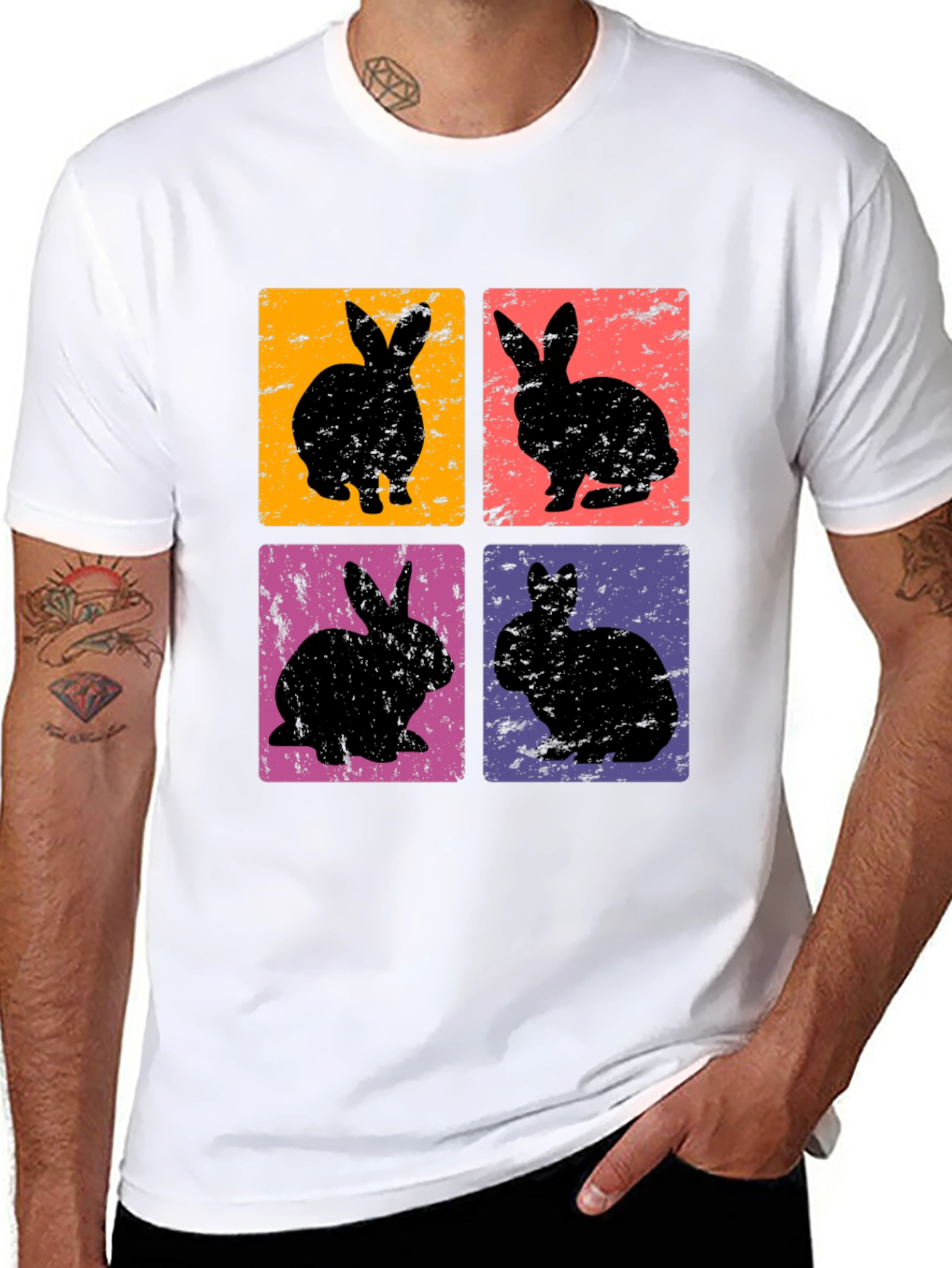 Retro Rabbit Tee - Four Square Bunny Design Shirt