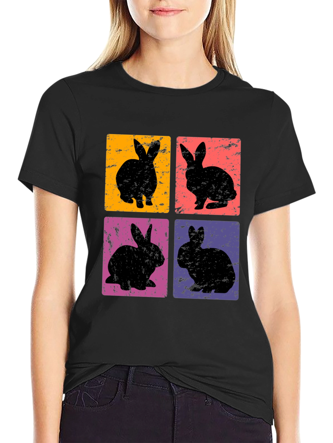 Retro Rabbit Tee - Four Square Bunny Design Shirt