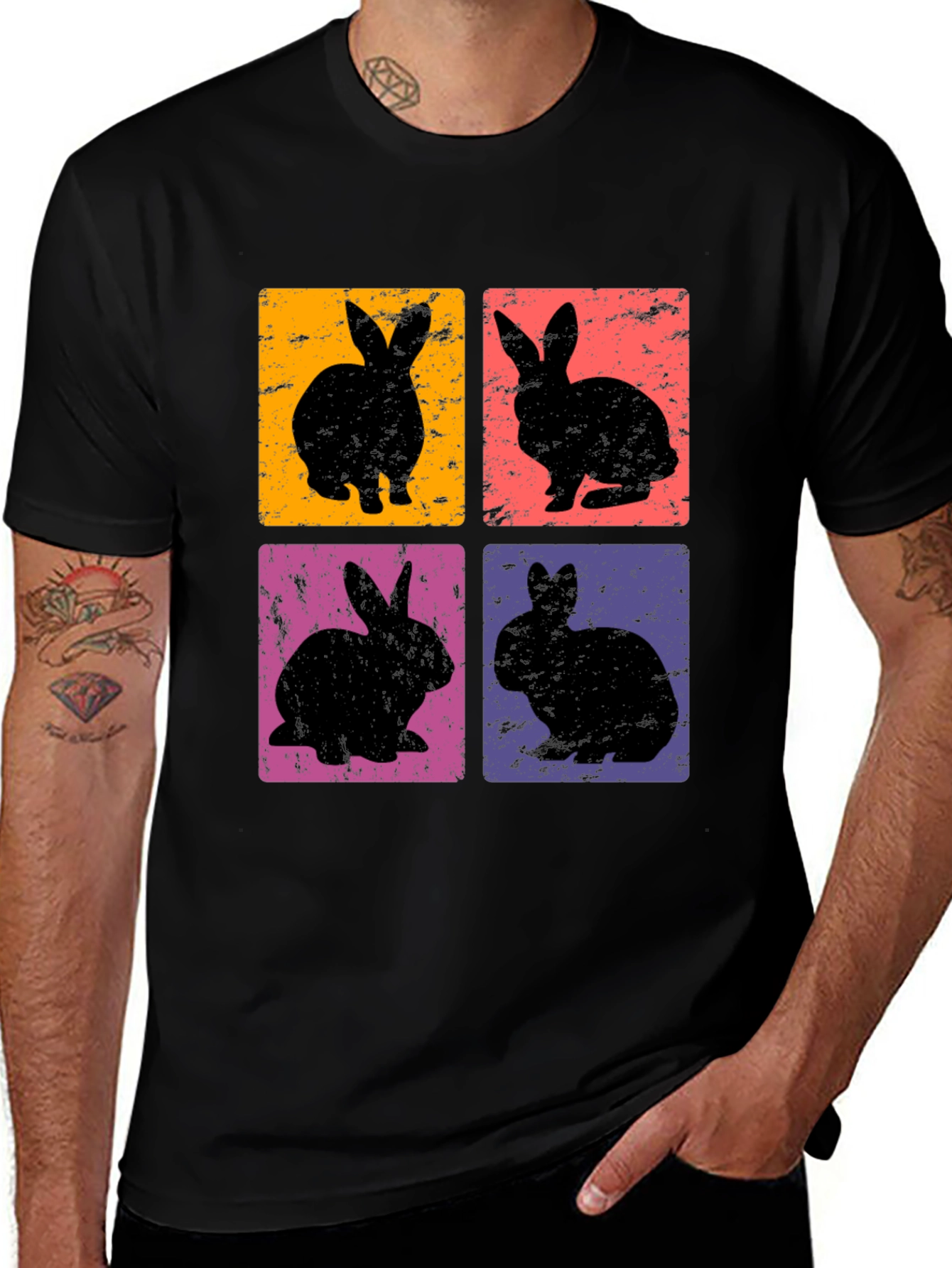 Retro Rabbit Tee - Four Square Bunny Design Shirt