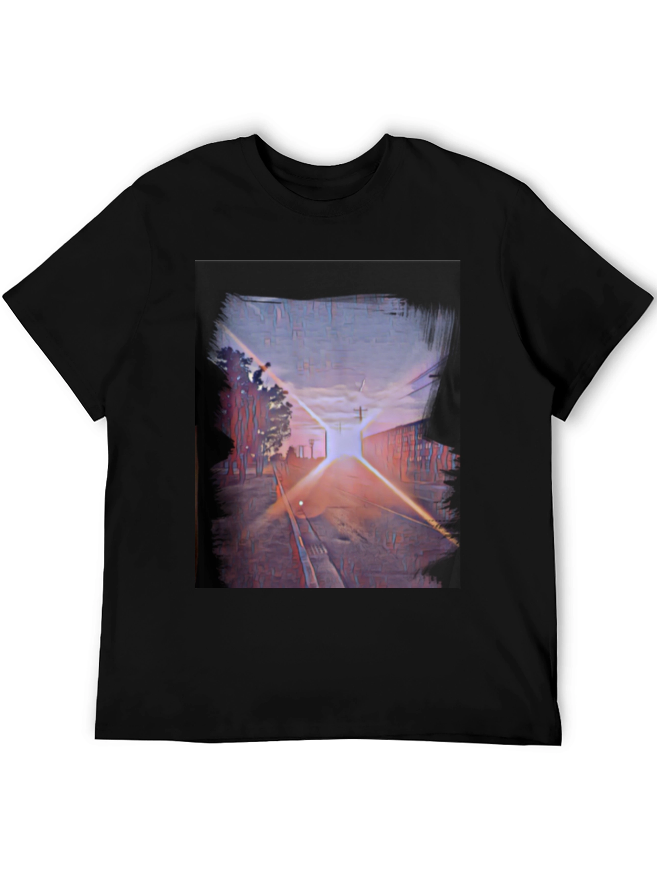 Abstract Sunset Train Track Graphic Tee