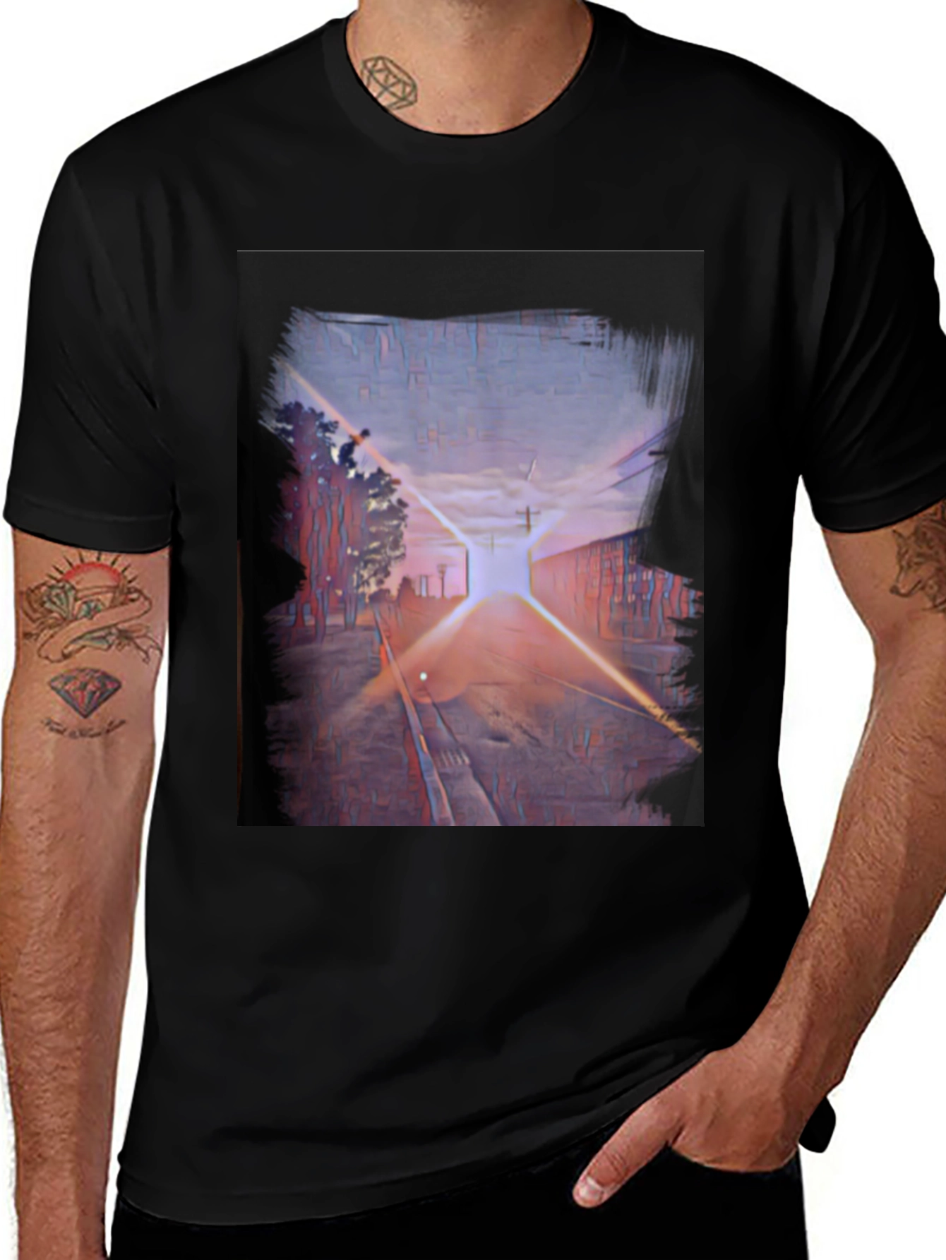 Abstract Sunset Train Track Graphic Tee
