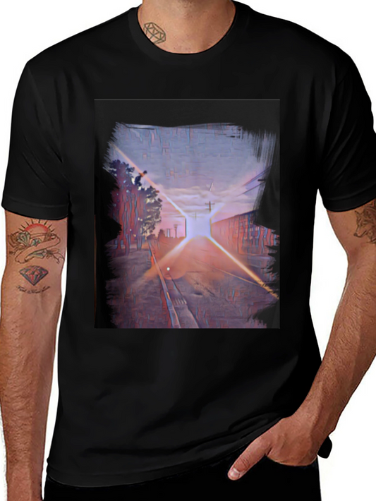 Abstract Sunset Train Track Graphic Tee