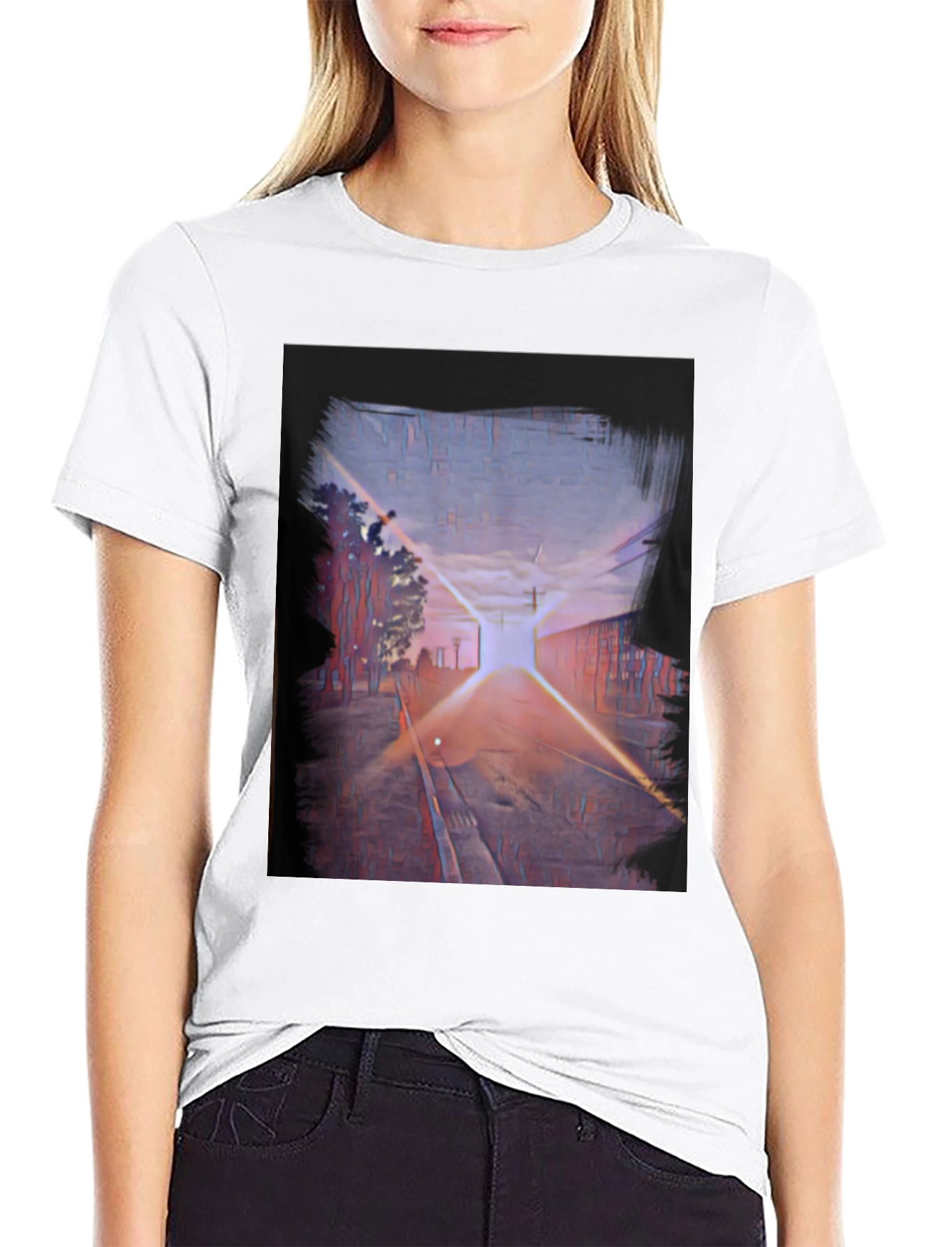 Abstract Sunset Train Track Graphic Tee