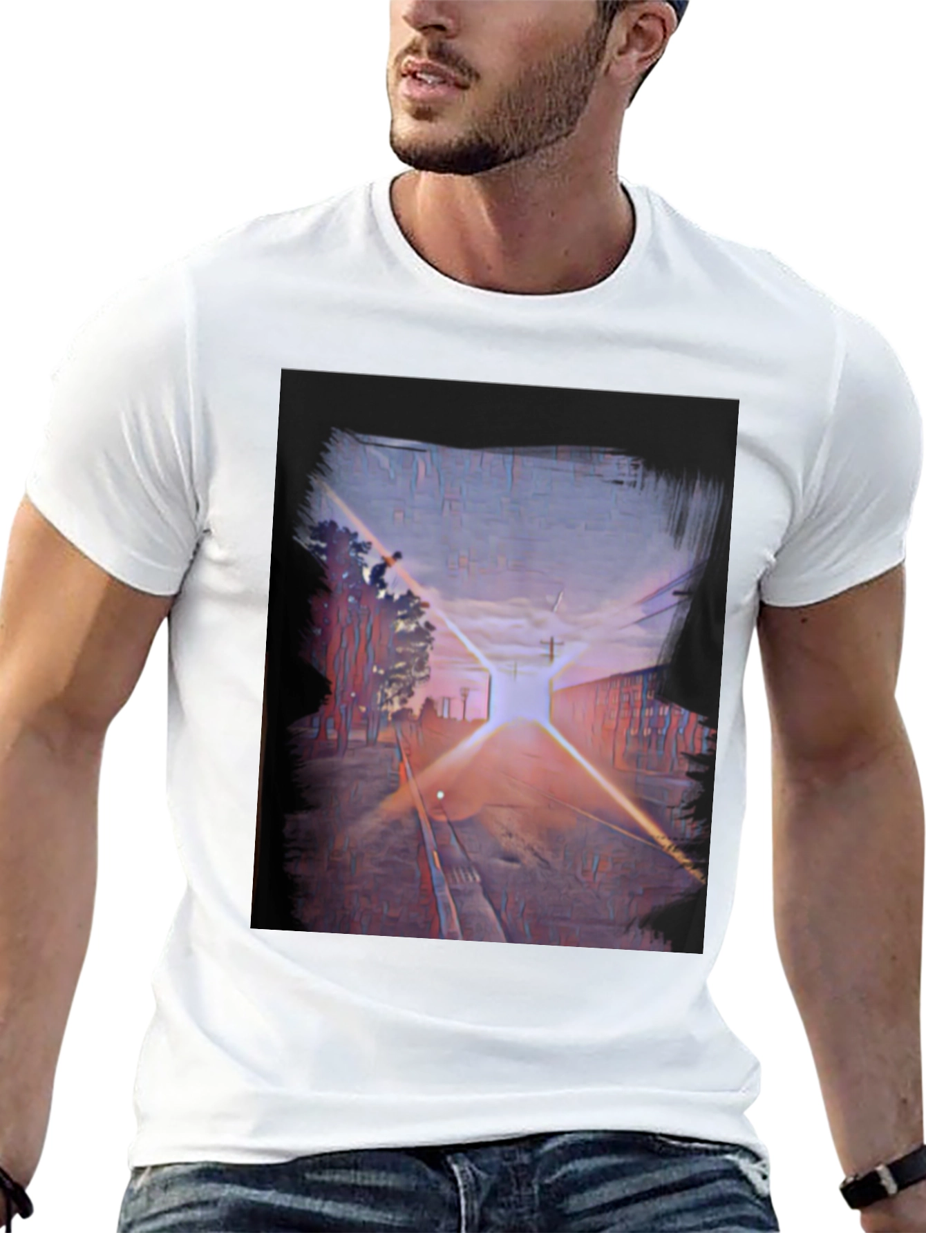 Abstract Sunset Train Track Graphic Tee