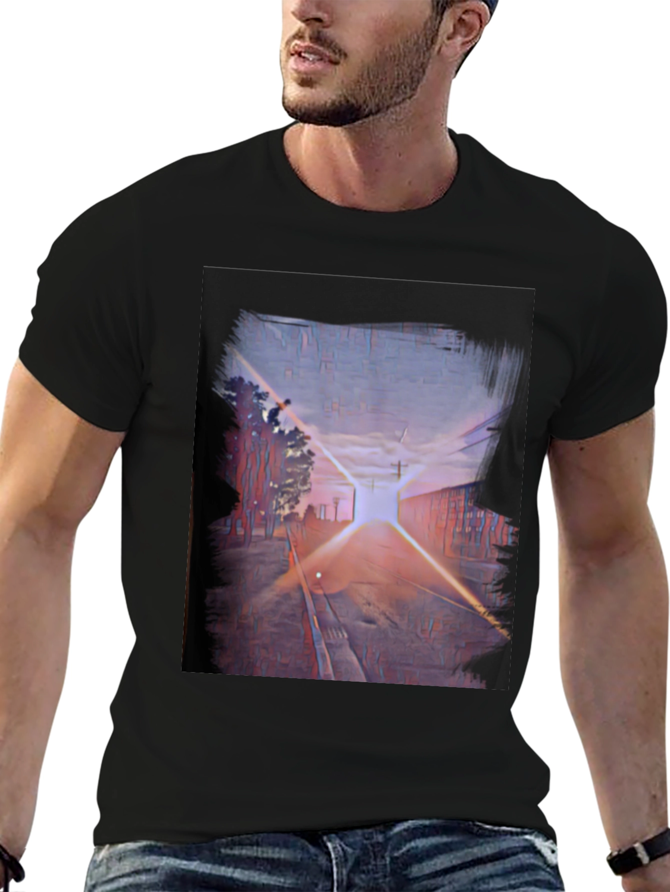 Abstract Sunset Train Track Graphic Tee