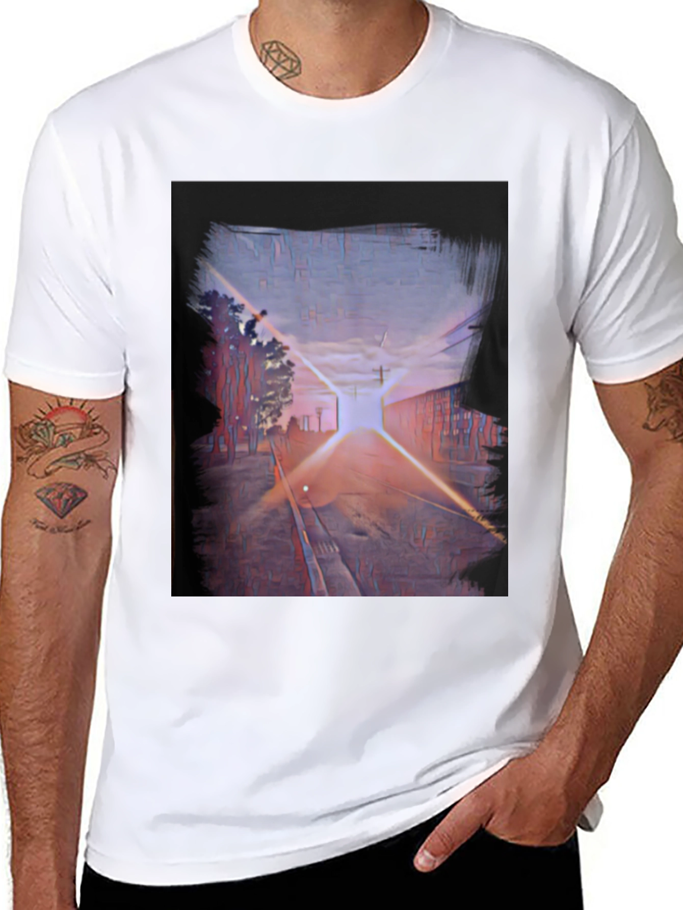 Abstract Sunset Train Track Graphic Tee