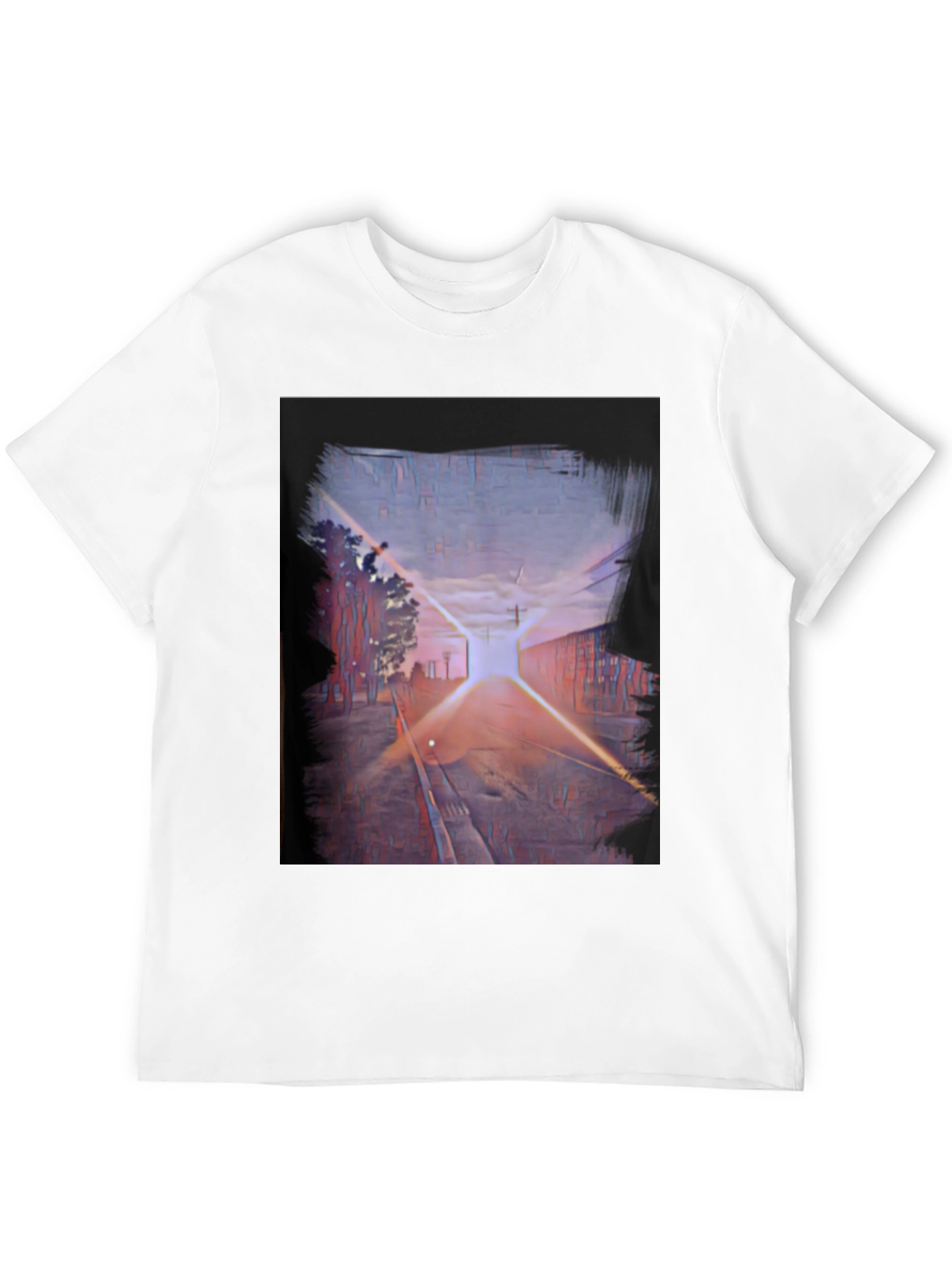 Abstract Sunset Train Track Graphic Tee