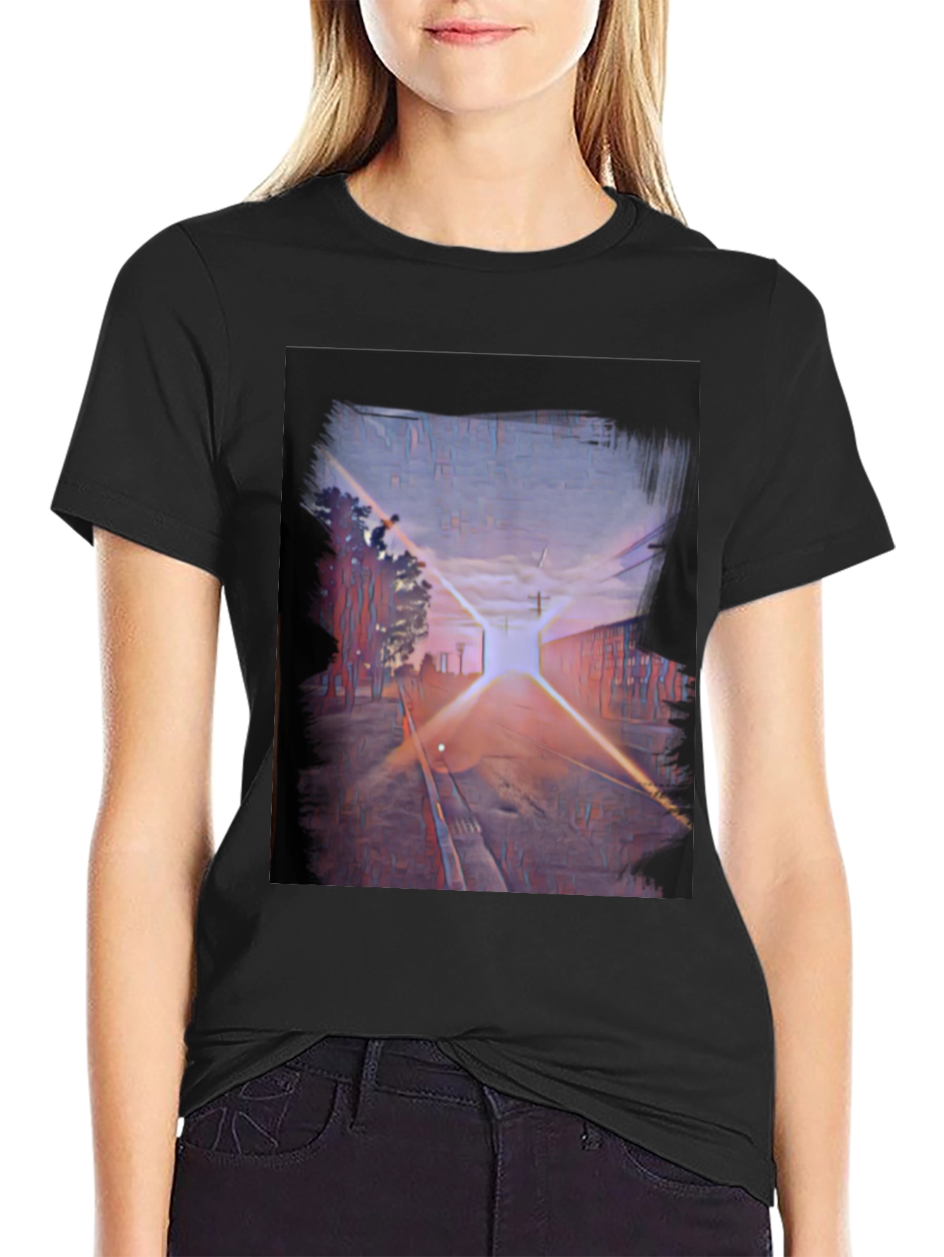 Abstract Sunset Train Track Graphic Tee