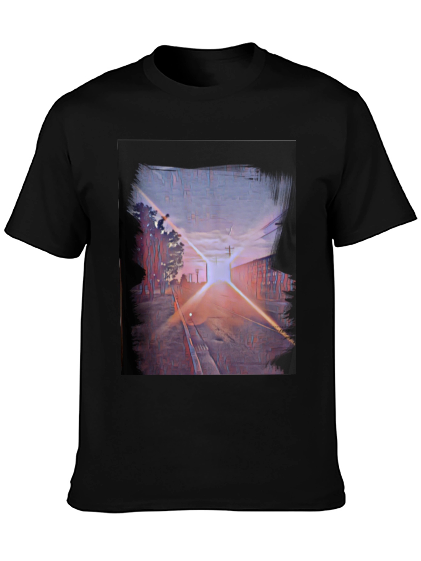 Abstract Sunset Train Track Graphic Tee
